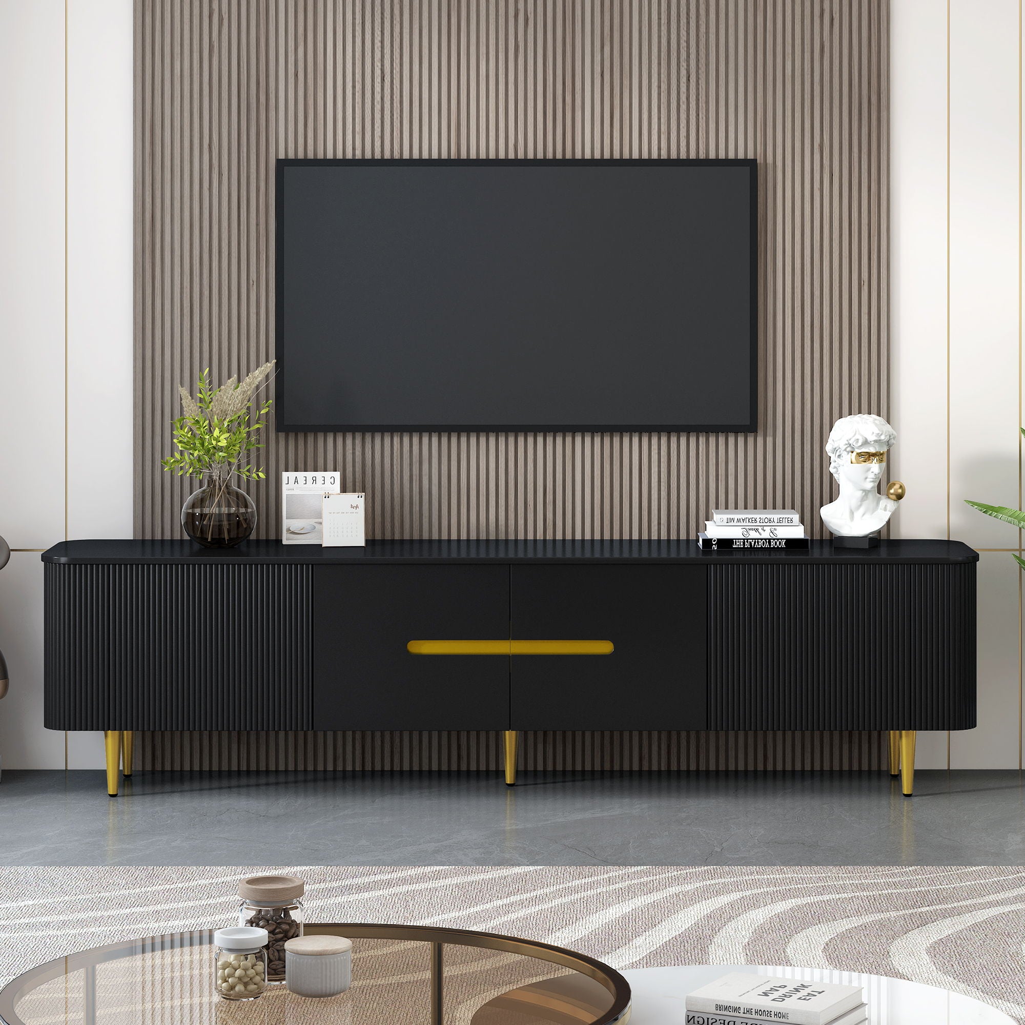 Minimalist TV Stand For TVs Up To 85", Modern Entertainment Center Media Console With 4 Spacious Cabinets For Living Room