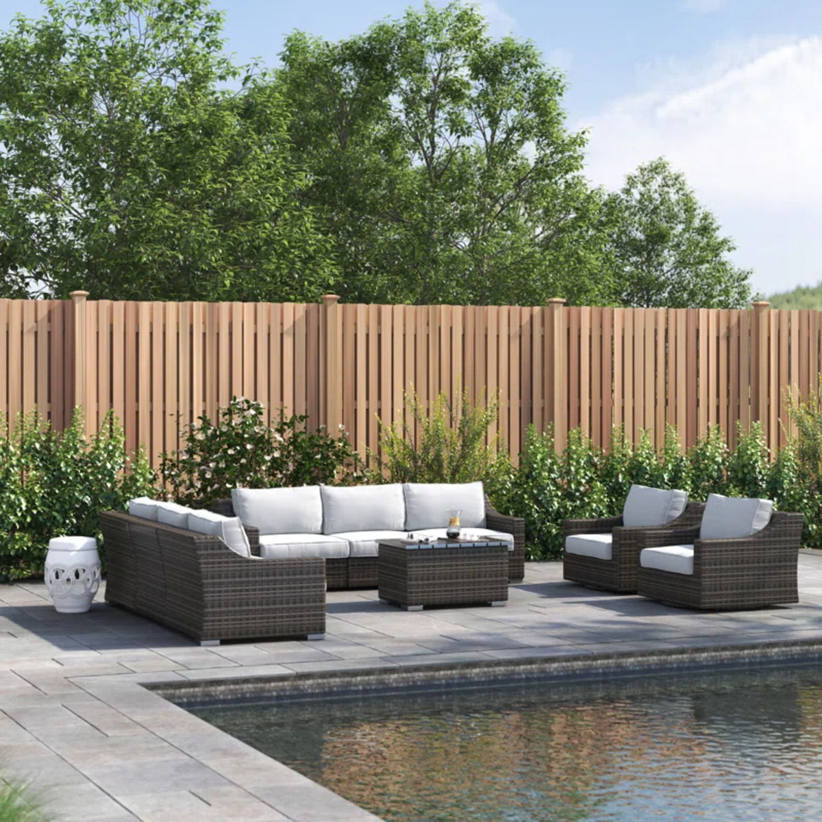 8 Person Outdoor Wicker Seating Set With Cushions - Brown