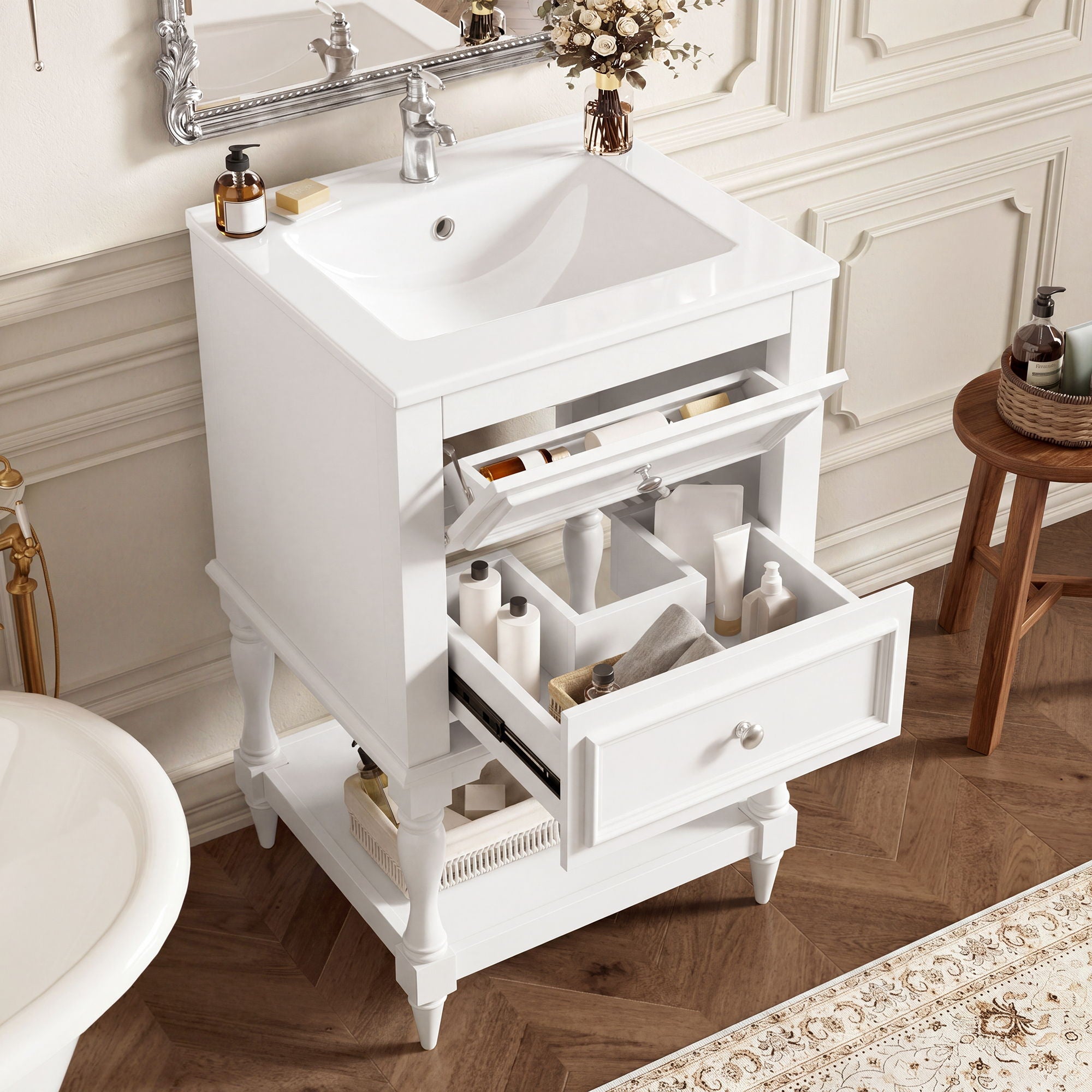 Retro Design Bathroom Vanity With Sink, 2 Drawer Storage Cabinet
