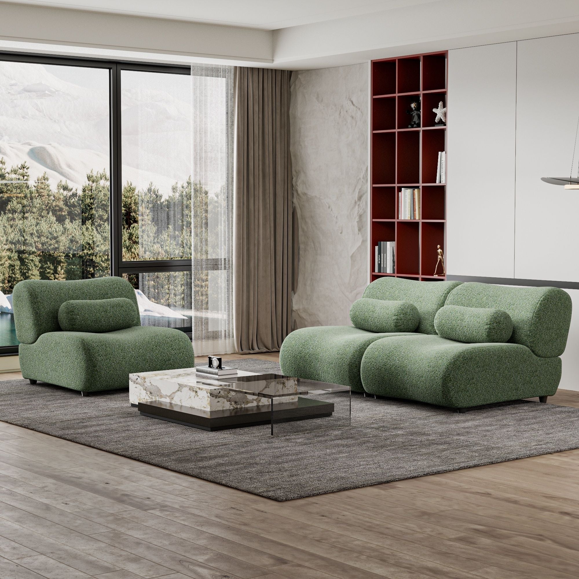 Contemporary Modular 3 Seat Sectional With Deep Seating, Soft Backrest
