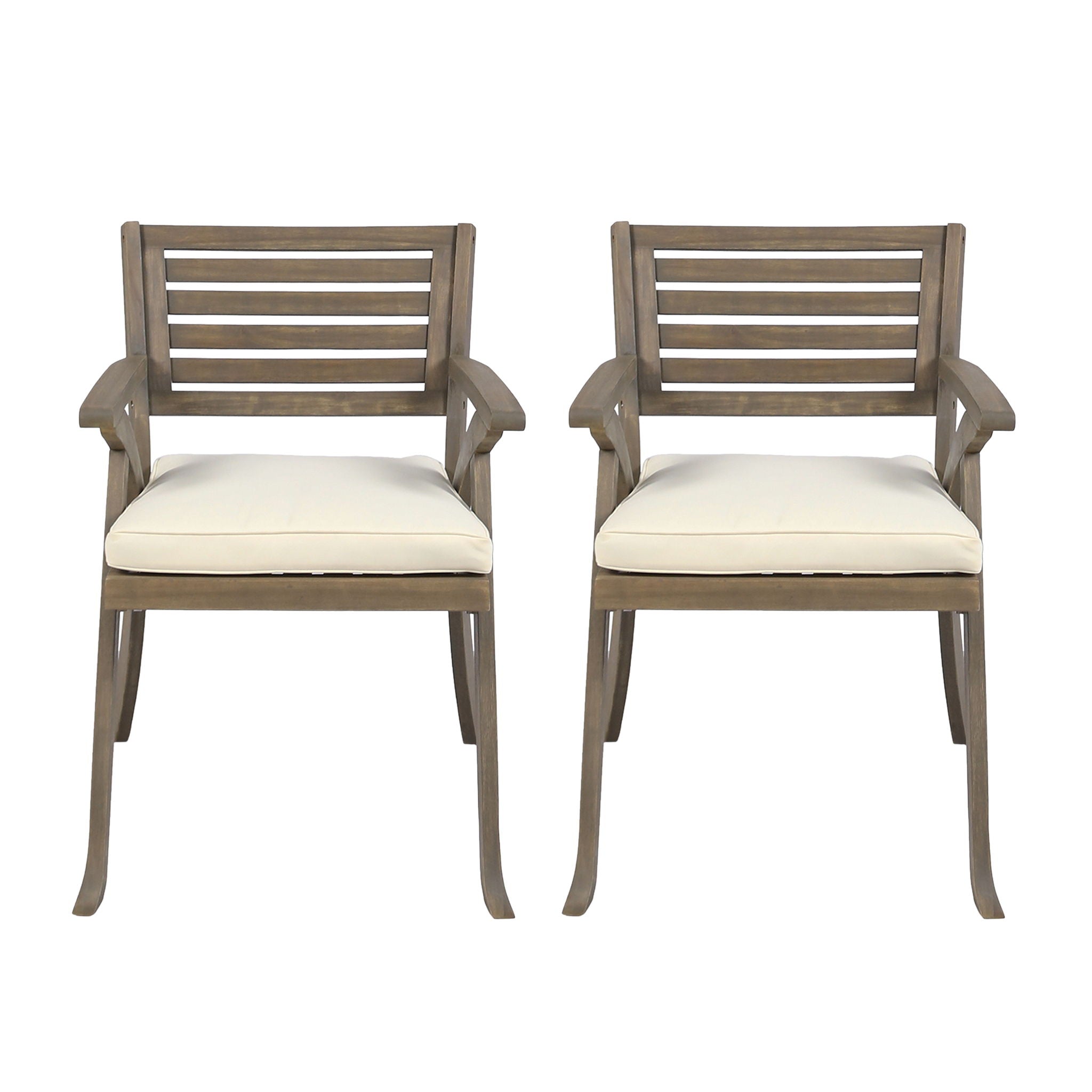 Helen - Outdoor Acacia Wood Dining Chair (Set of 2) - Gray / Creme