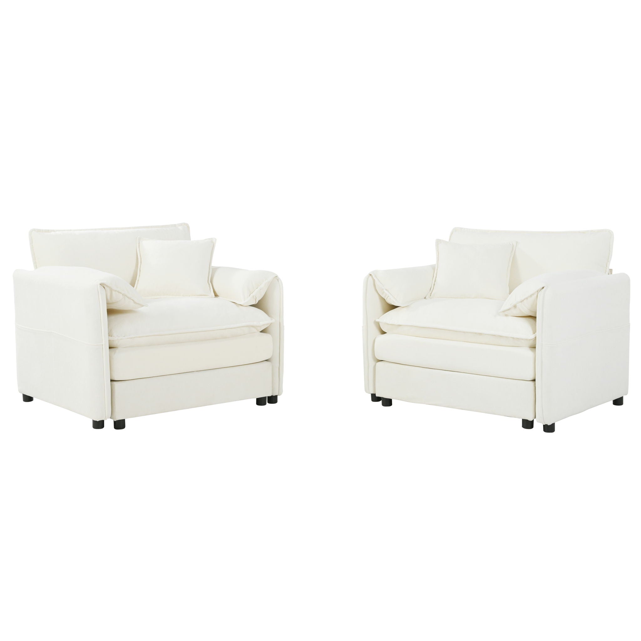Modern Chenille Oversized Accent Chair, Comfy Single Sofa With Large Seat (Set of 2)