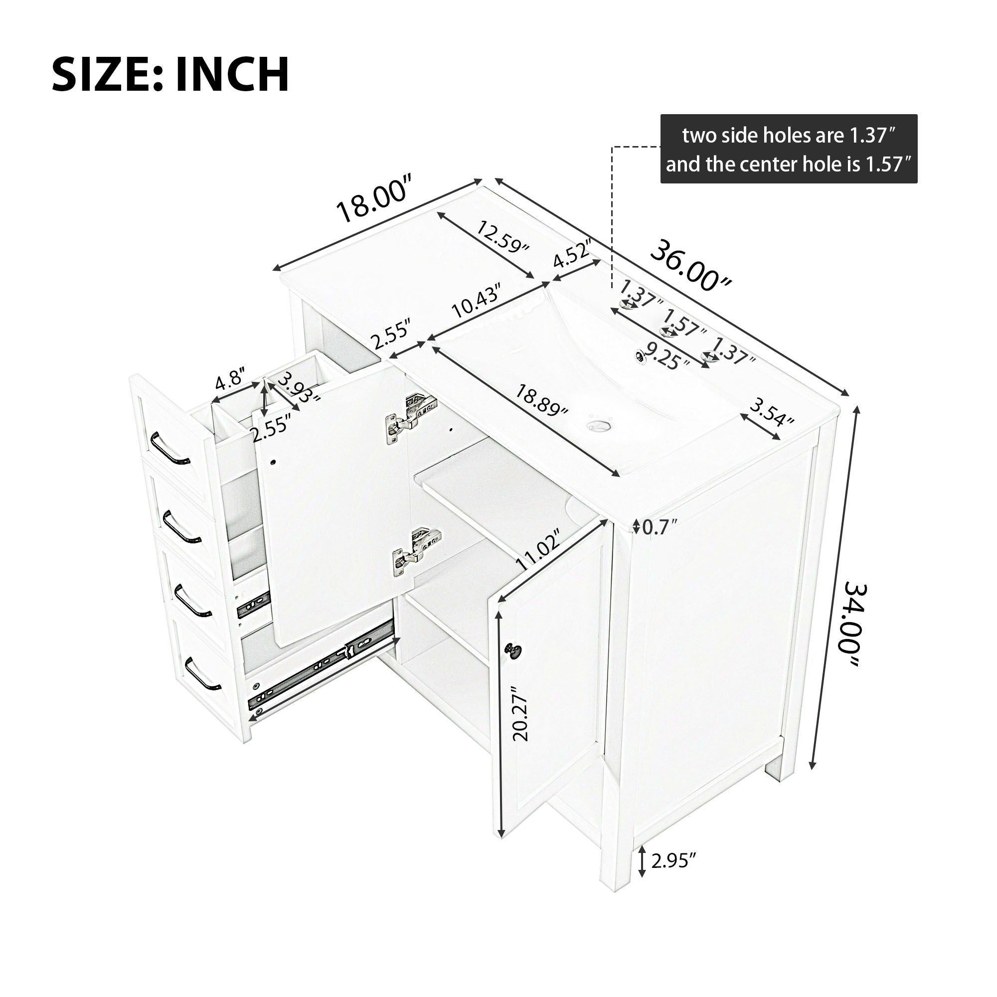 Modern Bathroom Vanity With Sink Top, 2 Doors And 2 Drawers