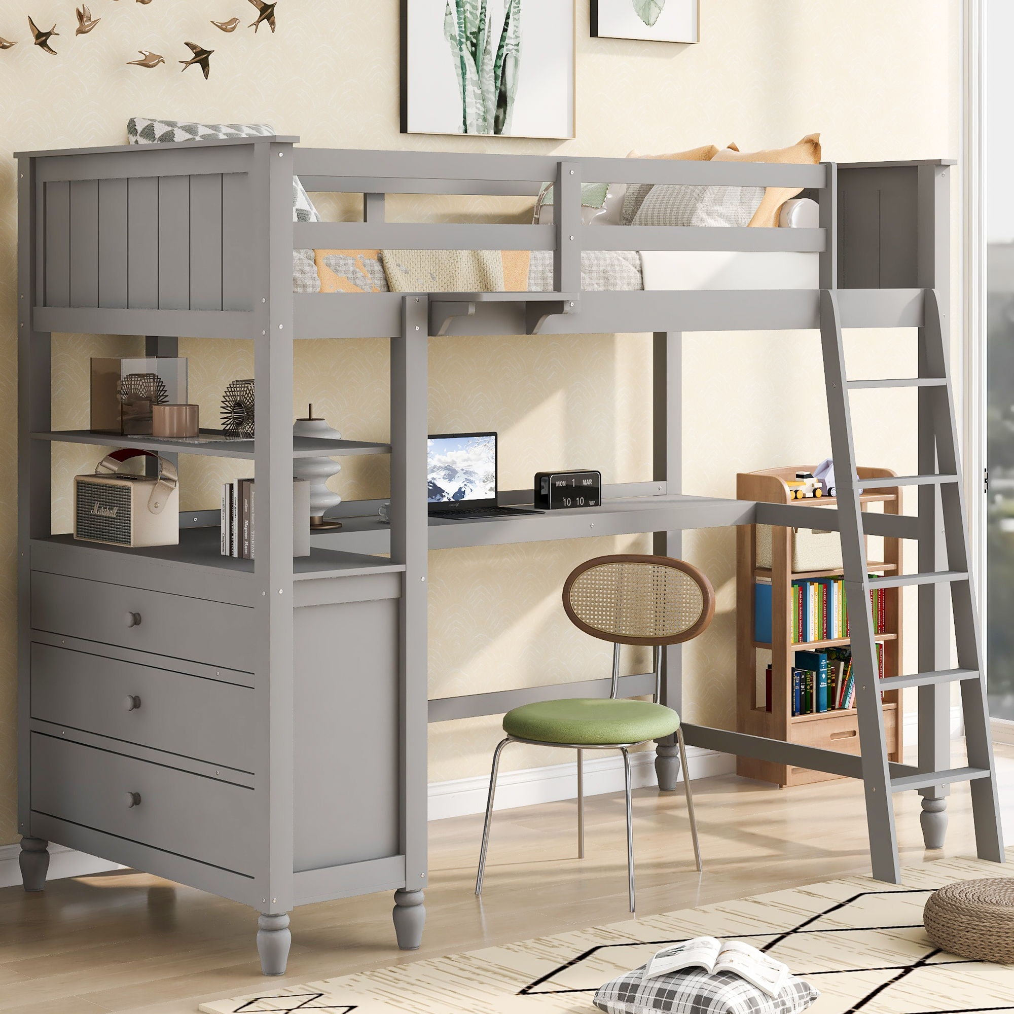 Loft Bed With Drawers With Desk And Shelves