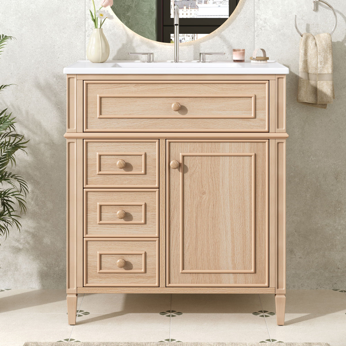 Bathroom Vanity With Sink, Flip Out Drawer, 2 Soft Close Drawers, 1 Soft Close Door - Wood