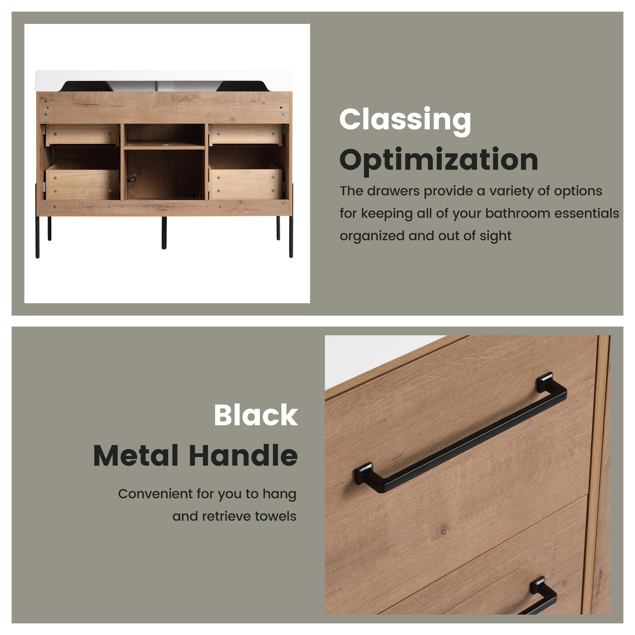 48" Freestanding Bathroom Vanity With Sink, Soft Close Cabinet Doors, 4 Drawers - Imitative Oak