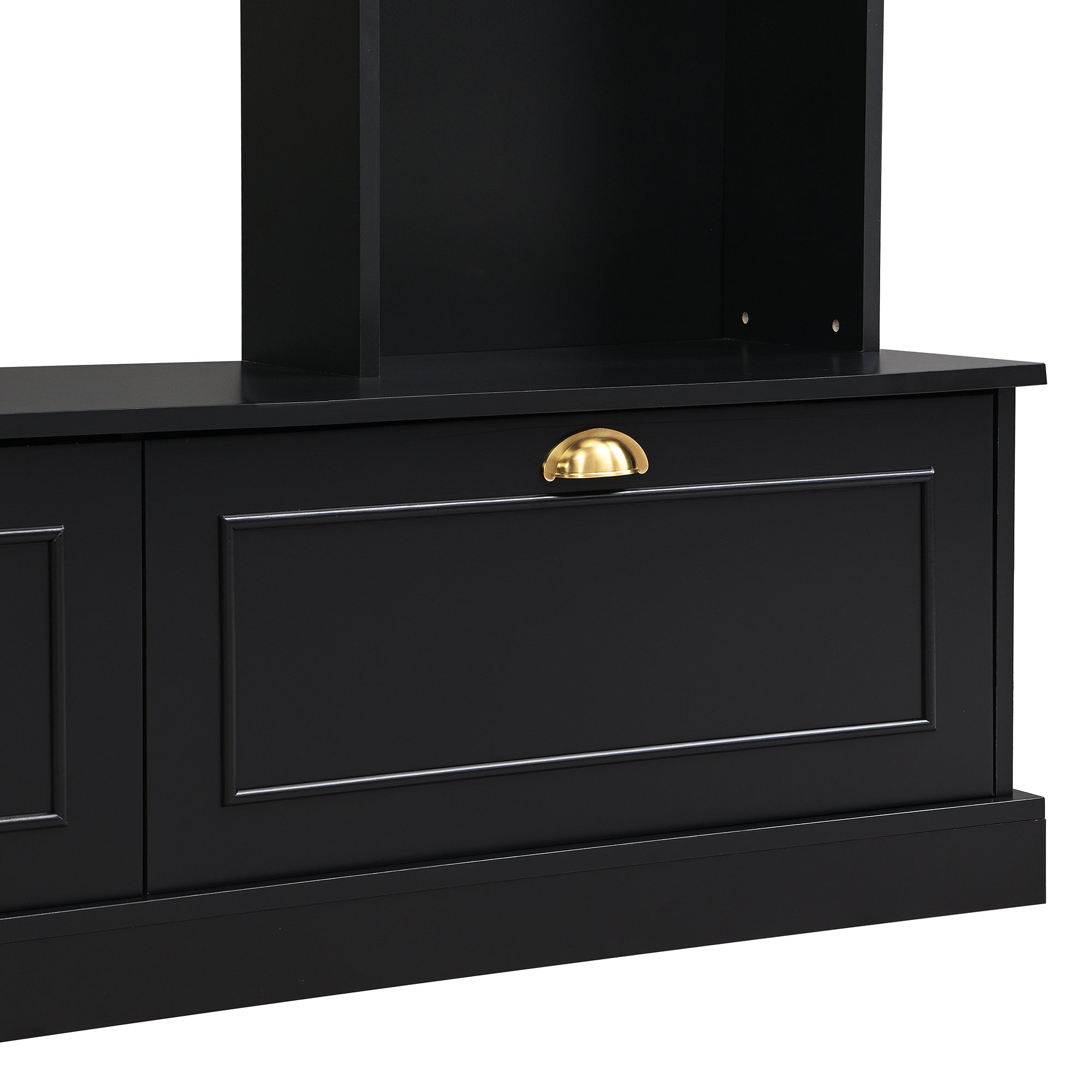 Large Wall Unit Entertainment Center with Bookshelves for TVs Up to 78" Modern TV Console with Cabinets and Open Shelves, 4-in-1 TV Stand with Golden Handles, Black, 104.2&