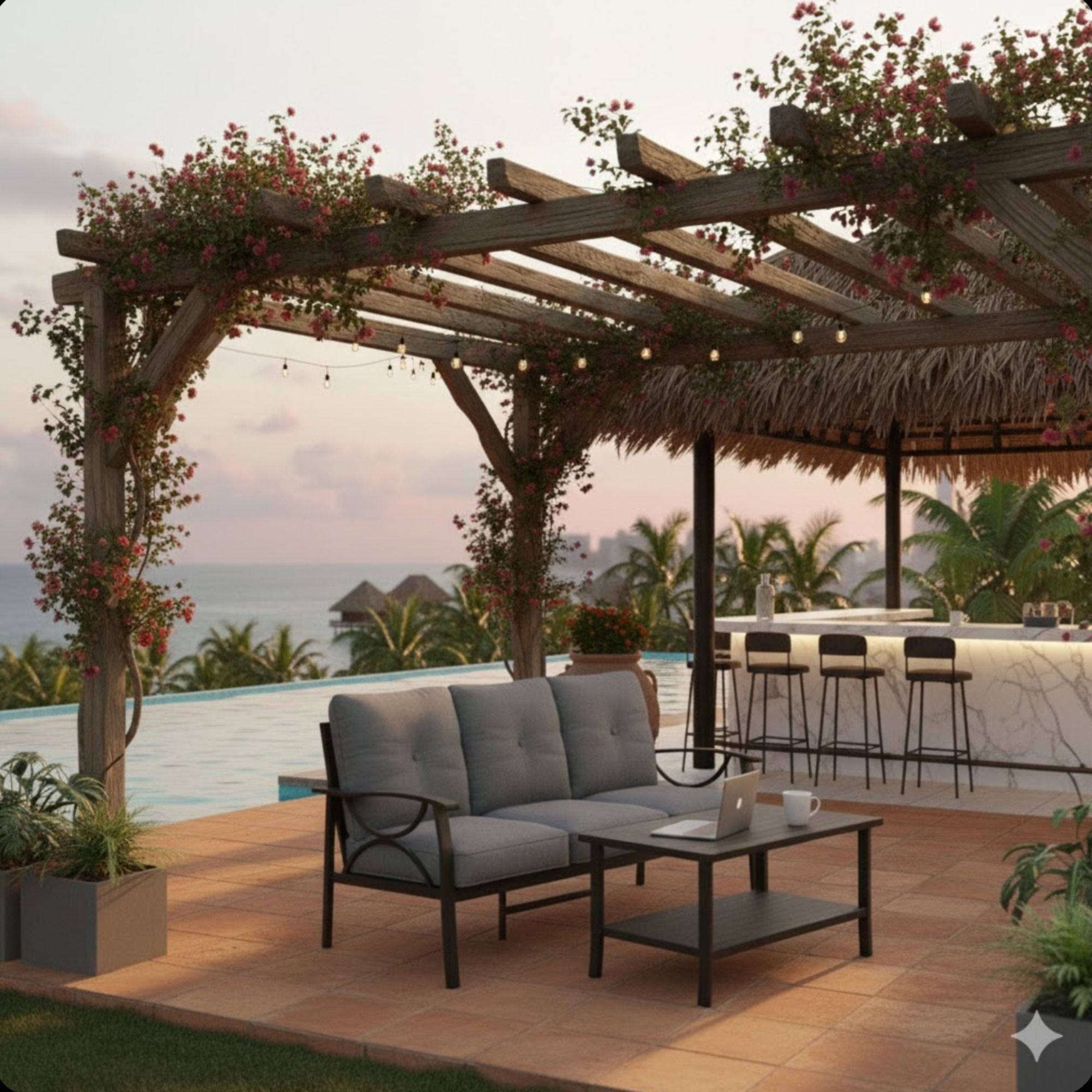 Patio Furniture Set, Coffee Table And Cushions For Backyard