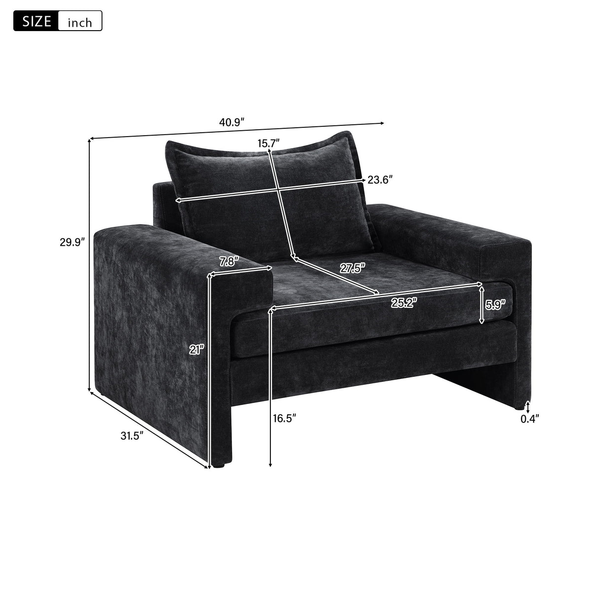 Upholstered Accent Chair With Wide Armrests And Ergonomic Back Support