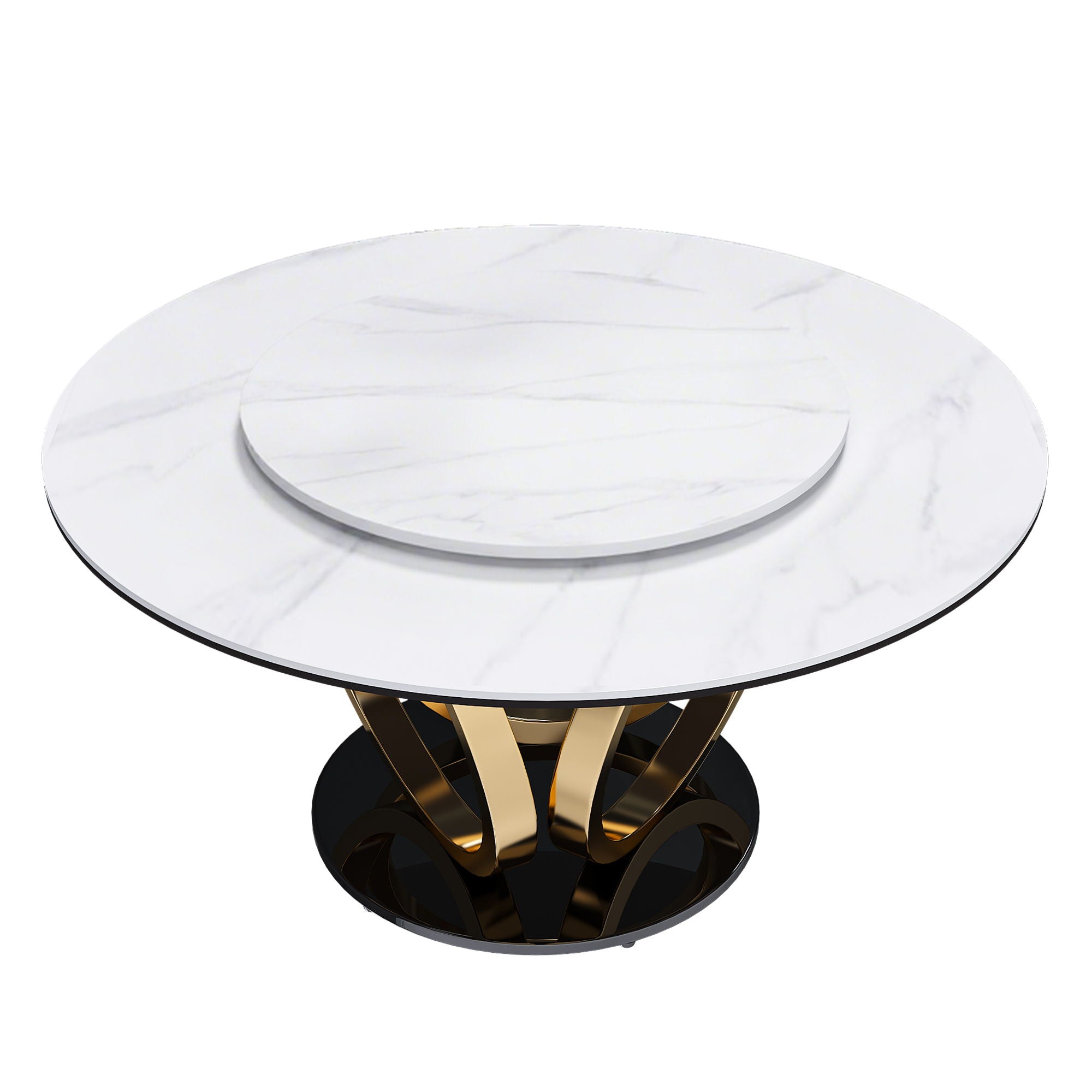 Round Dining Table With 360° Smooth Lazy Susan For Dining Room - Gold / Black / White