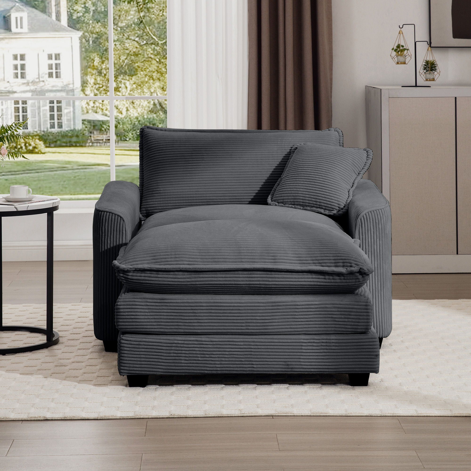 Classic Modern Comfortable Single Chair Deep Seat Sofa With Footstool