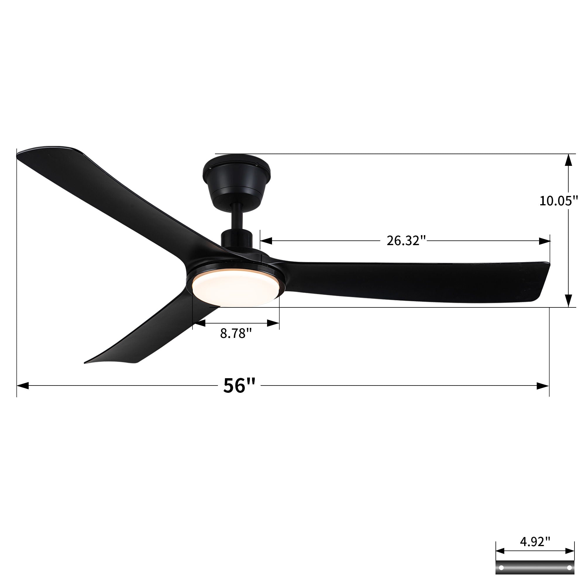 All Weather Outdoor Waterproof Ceiling Fan With Light And Quiet Motor For Patio Porch - Black