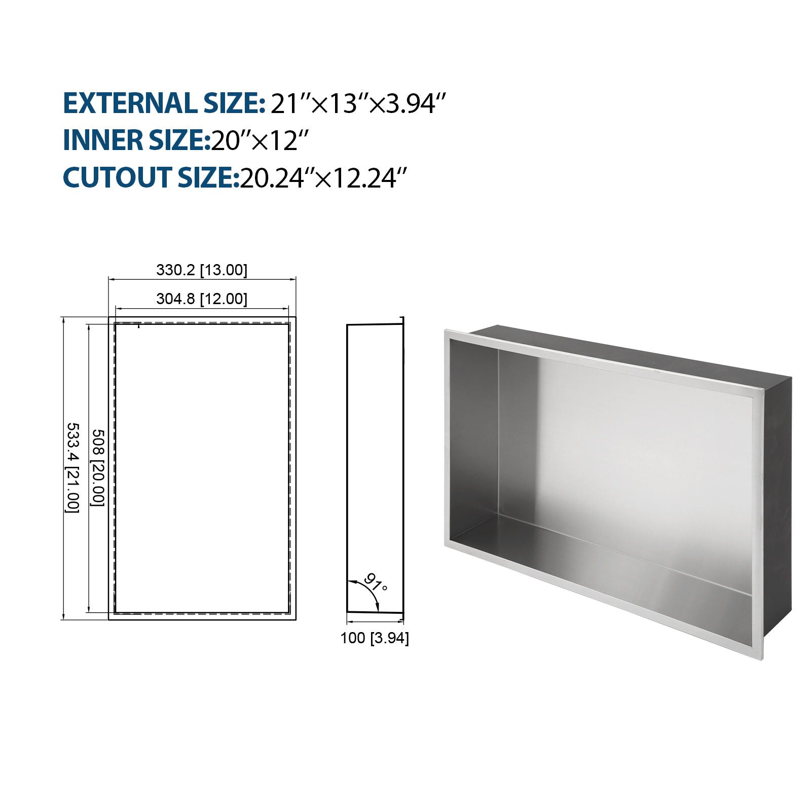Stainless Steel Shower Niche With Seamless Design For Bathroom Storage