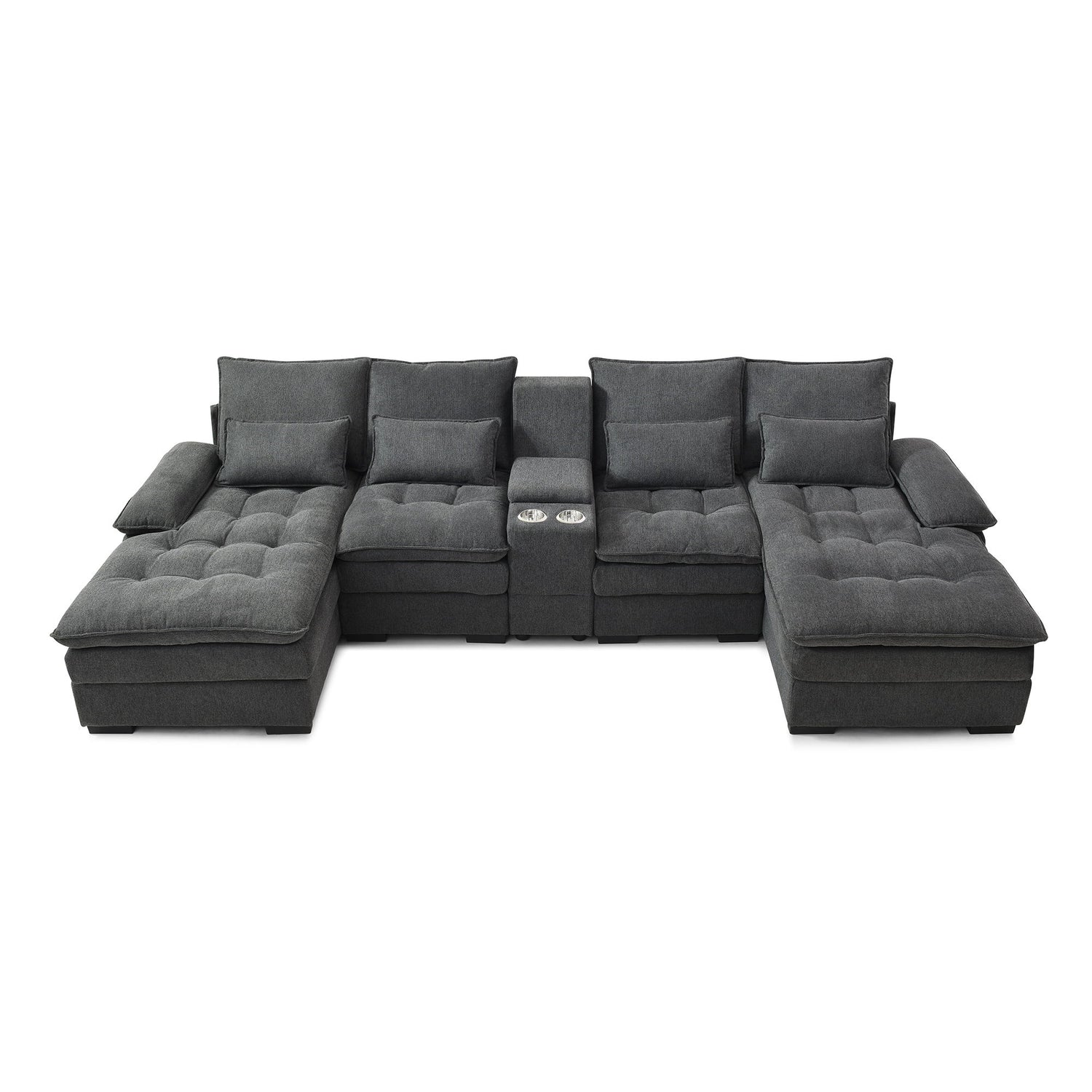 U Shaped Sofa With Console And Cupholders, 6 Seat