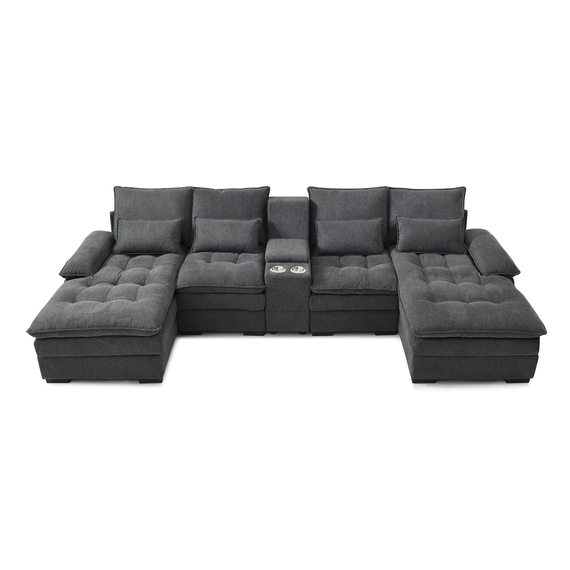 U Shaped Sofa With Console And Cupholders, 6 Seat