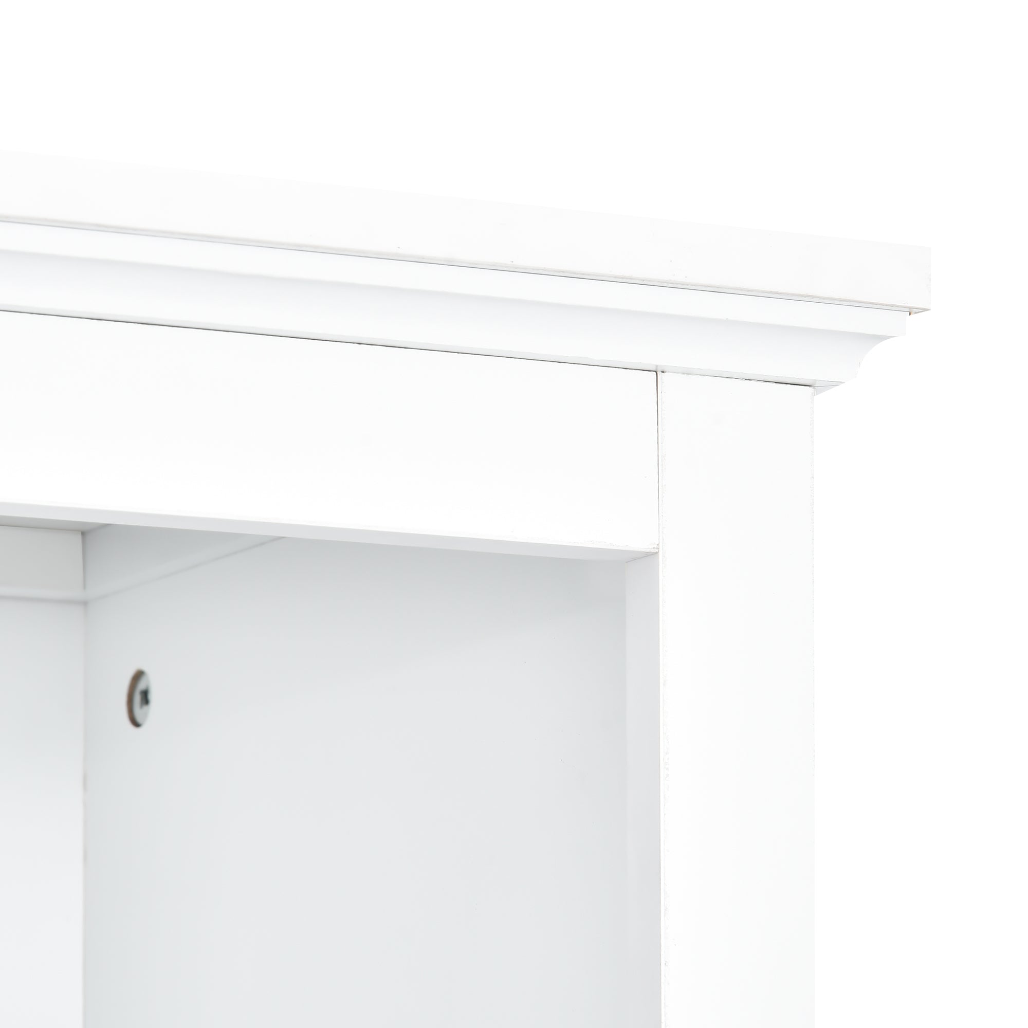 ON-TREND Minimalism Style Entertainment Wall Unit with Bridge, Modern TV Console Table for TVs Up to 70", Multifunctional TV Stand with Tempered Glass Door, White