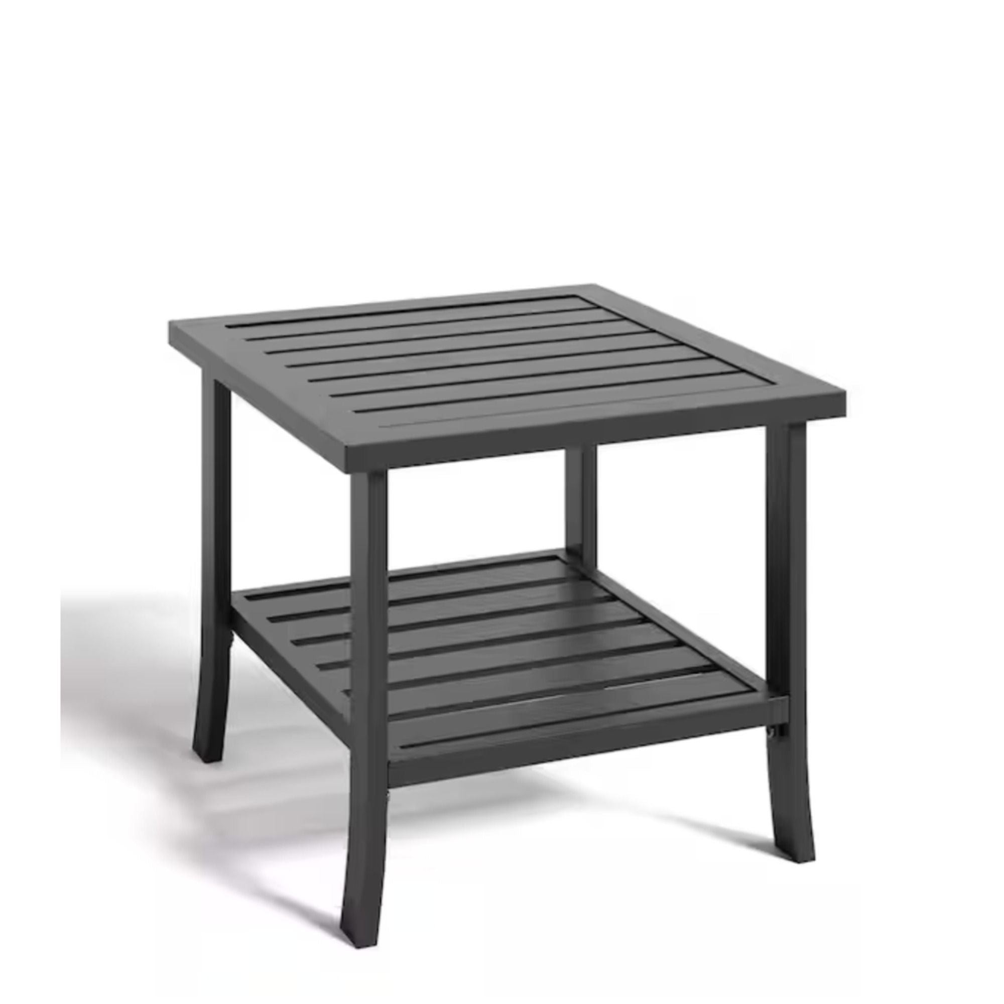 Square 2 Tier All-Weather Outdoor Side Table With Slatted Top