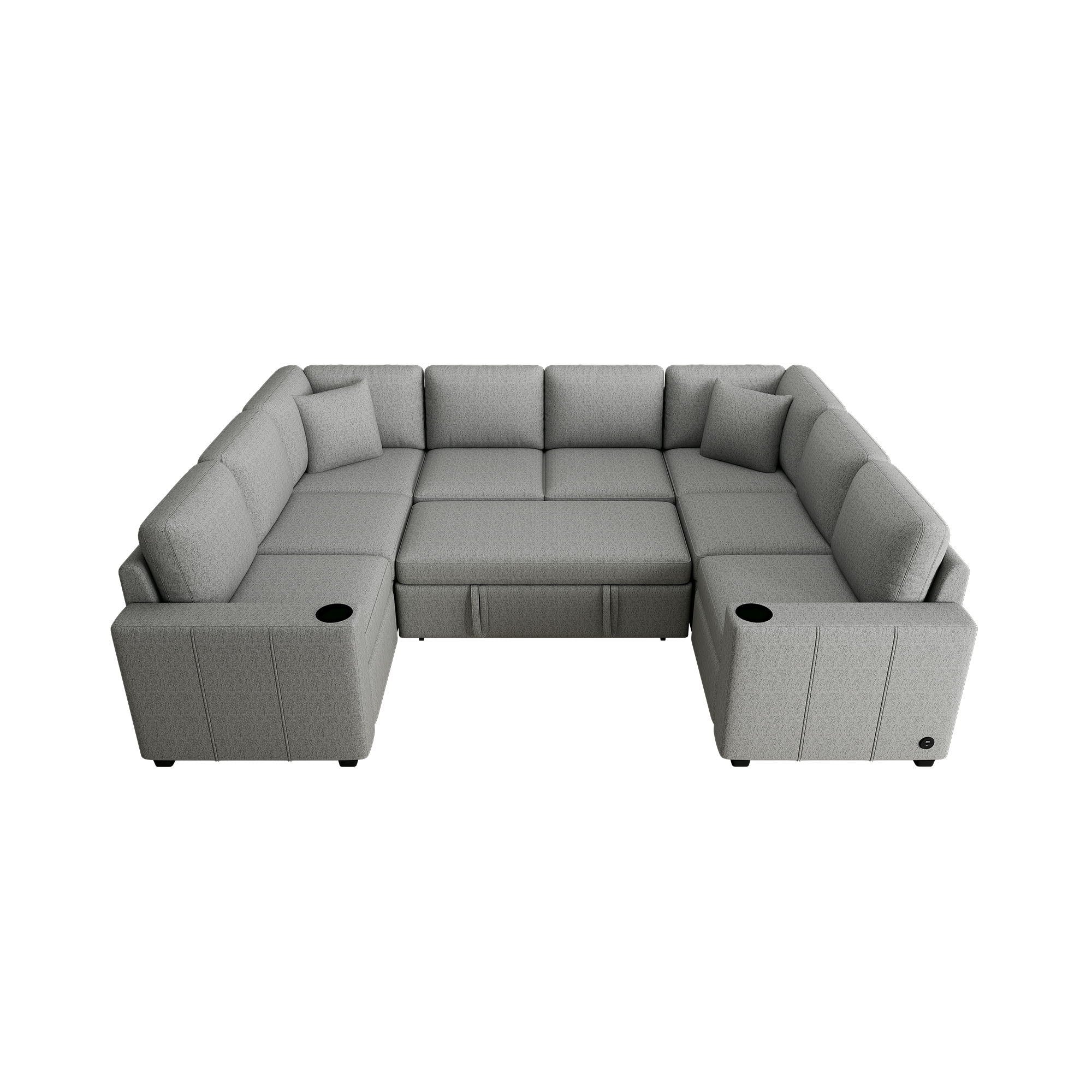 Convertible U-Shaped Sectional Sofa With Pull-Out Bed