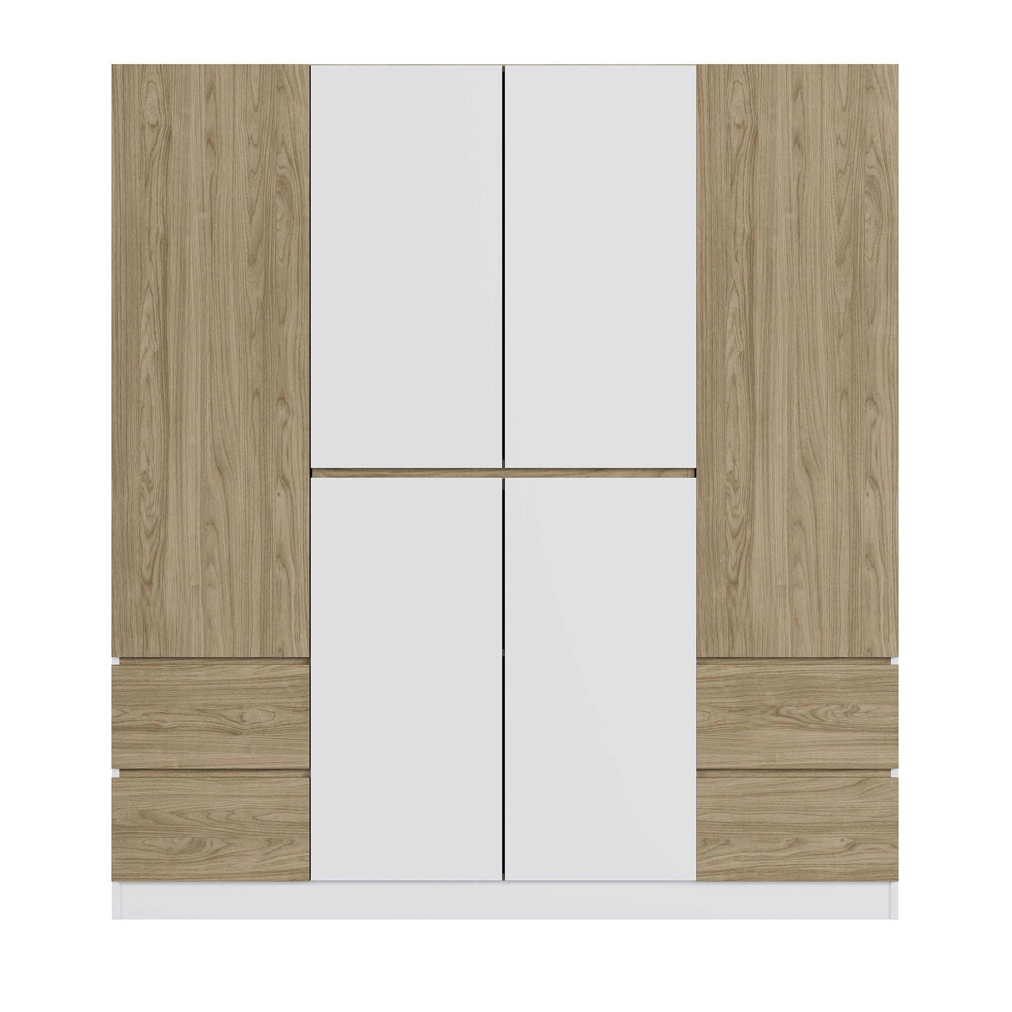 6 Doors Wardrobe Storage For Bedroom, With 4 Drawers - White / Nature