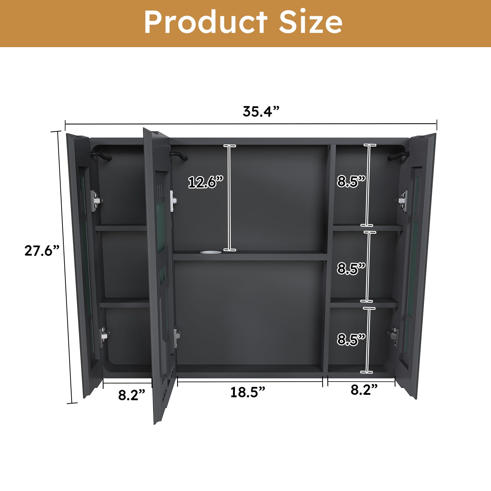 Aluminium Medicine Cabinet Mirror With LED Light And Defogging Function - Gray