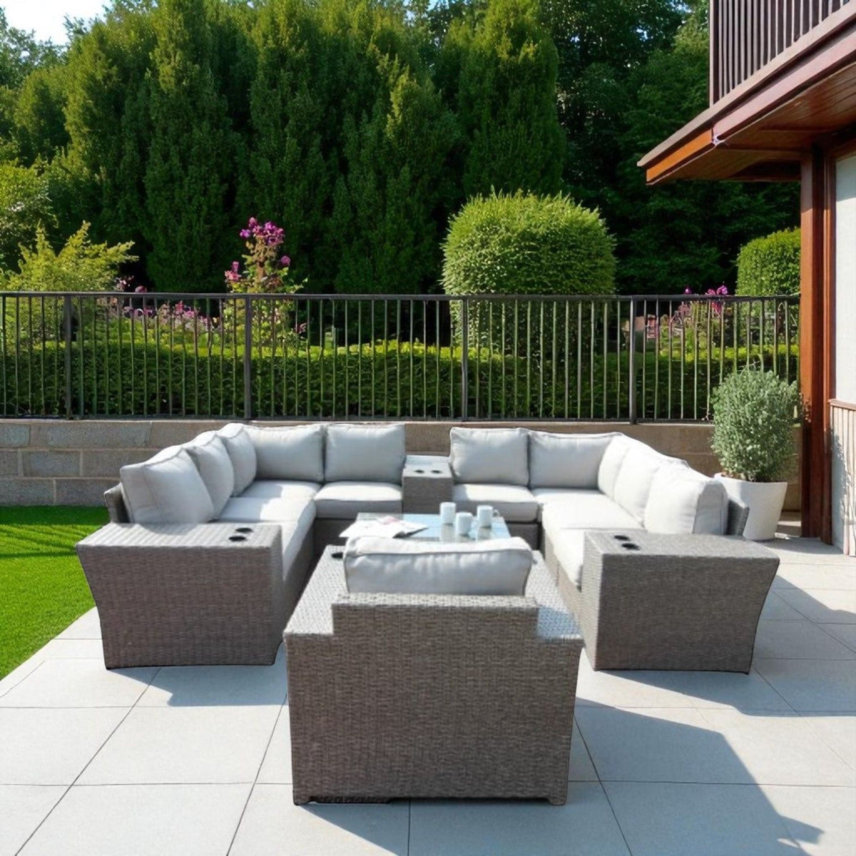 Outdoor 7 Person Conversation Set With Cushions, All Weather - Gray Mix