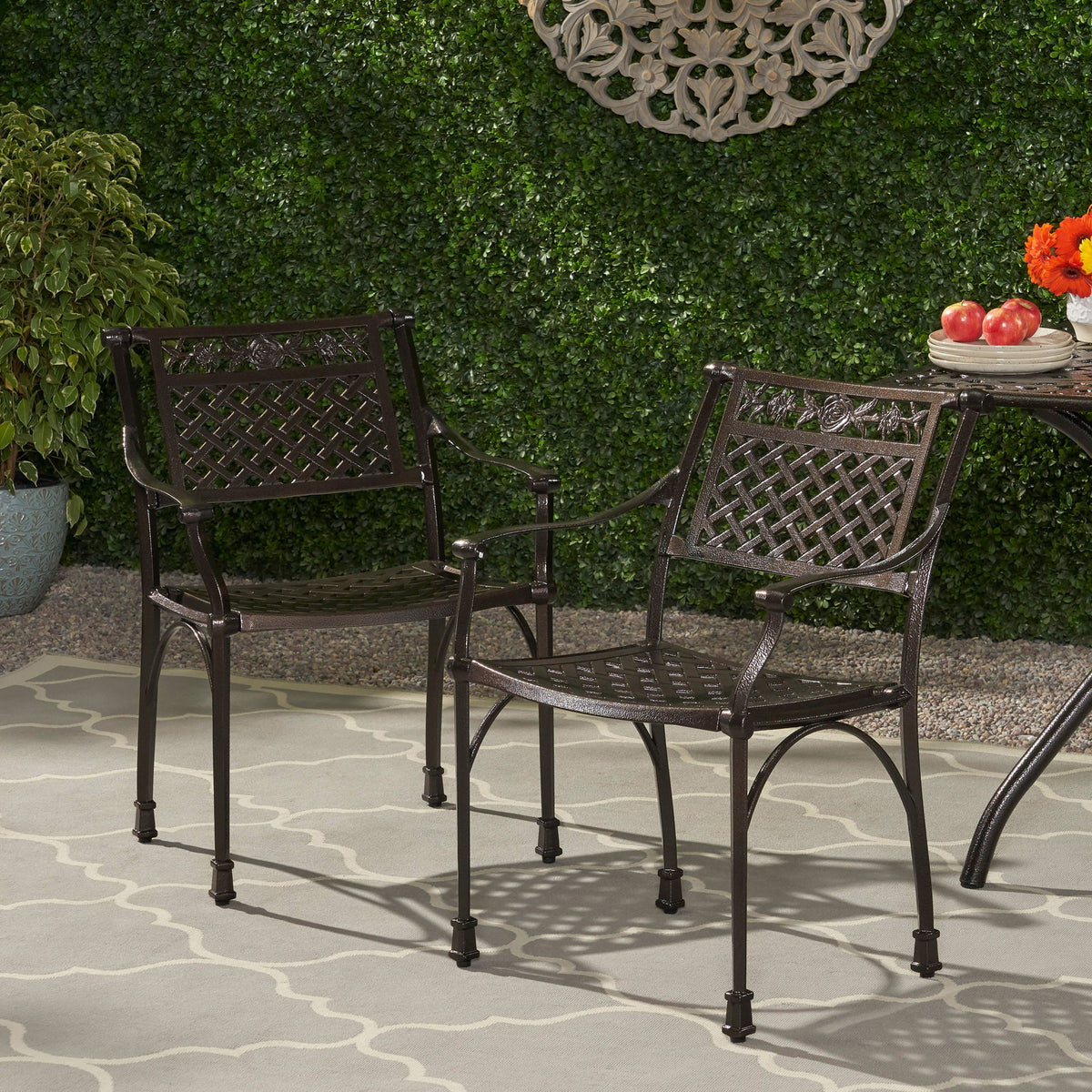 Cast Aluminum Dining Chair With Hand Crafted Details - Bronze
