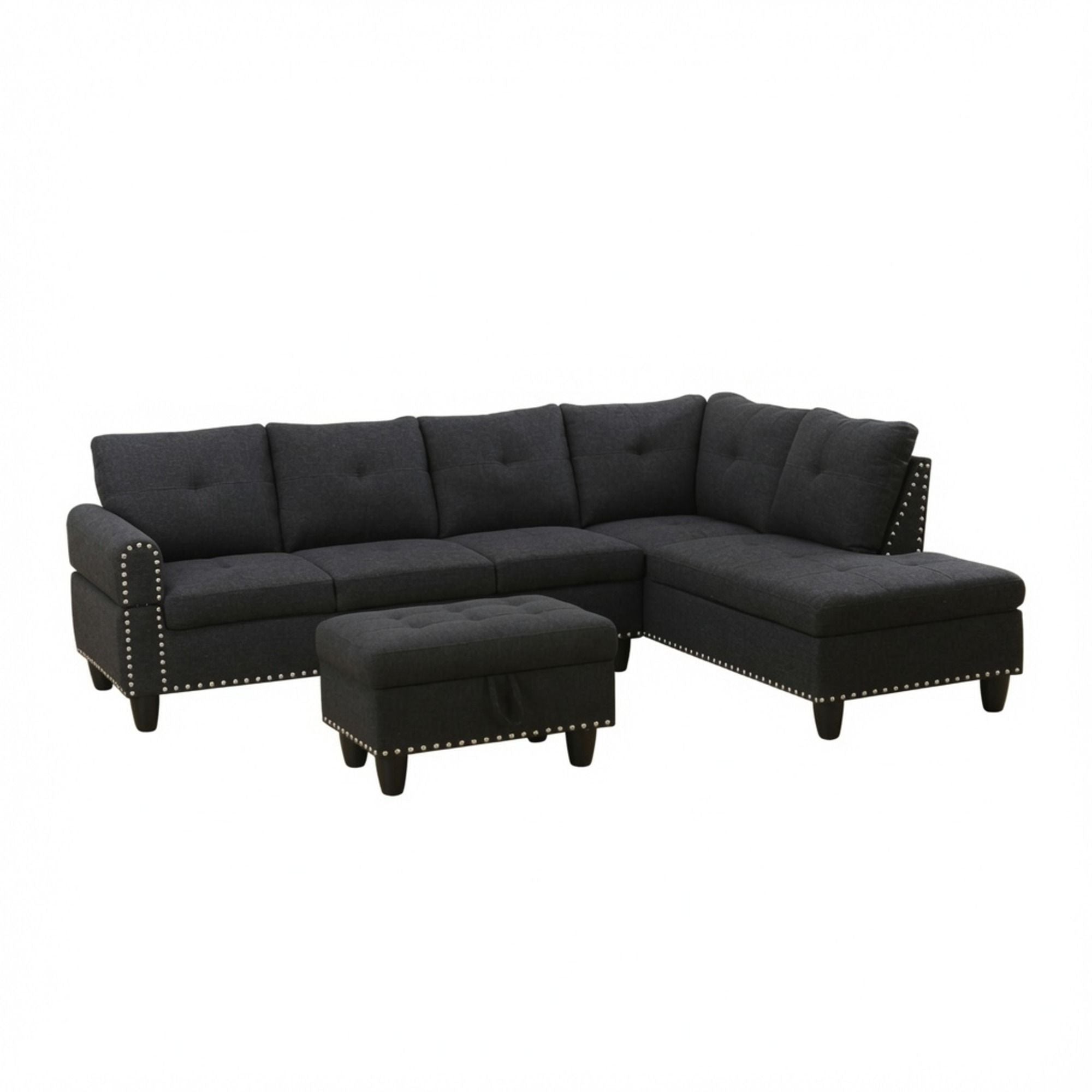 L - Shaped 3 Piece Sectional Sofa With Chaise, Storage Ottoman & Cup Holders