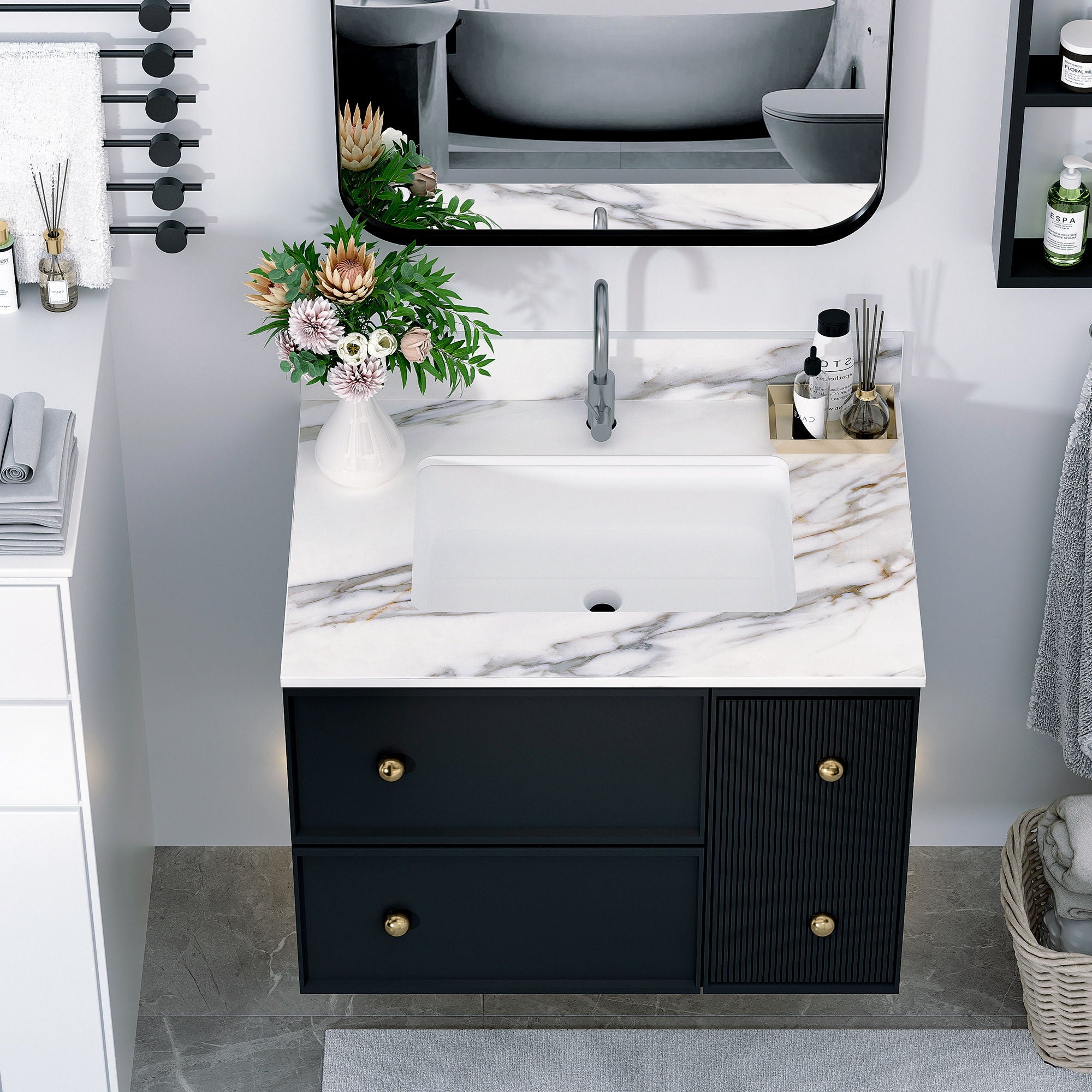 Elegant Vanity Top With Undermount Sink And Backsplash, Sintered Stone