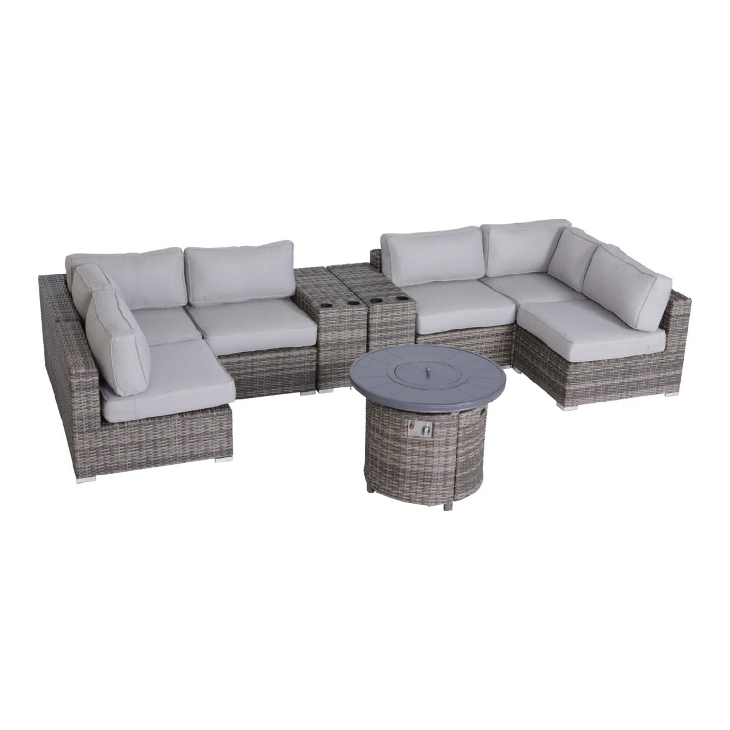 Wicker Outdoor Lounge Set With Cushions And Fire Pit