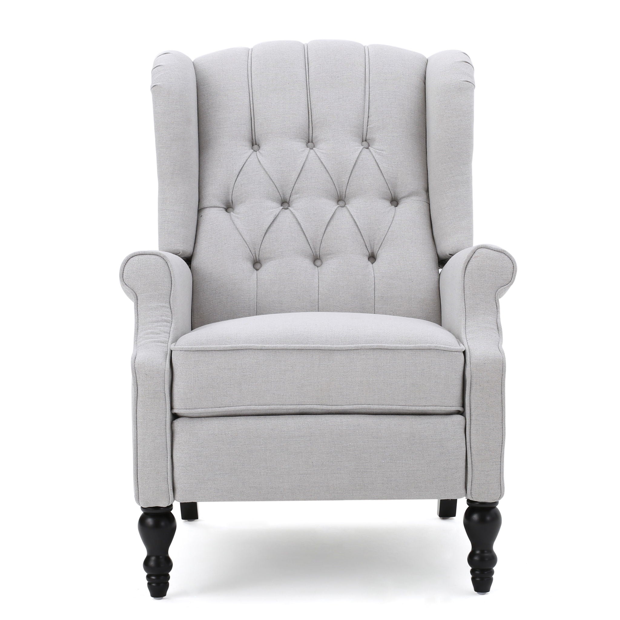 Tufted Arm Chair Recliner With Wingback Style, Pushback Mechanism - Light Gray
