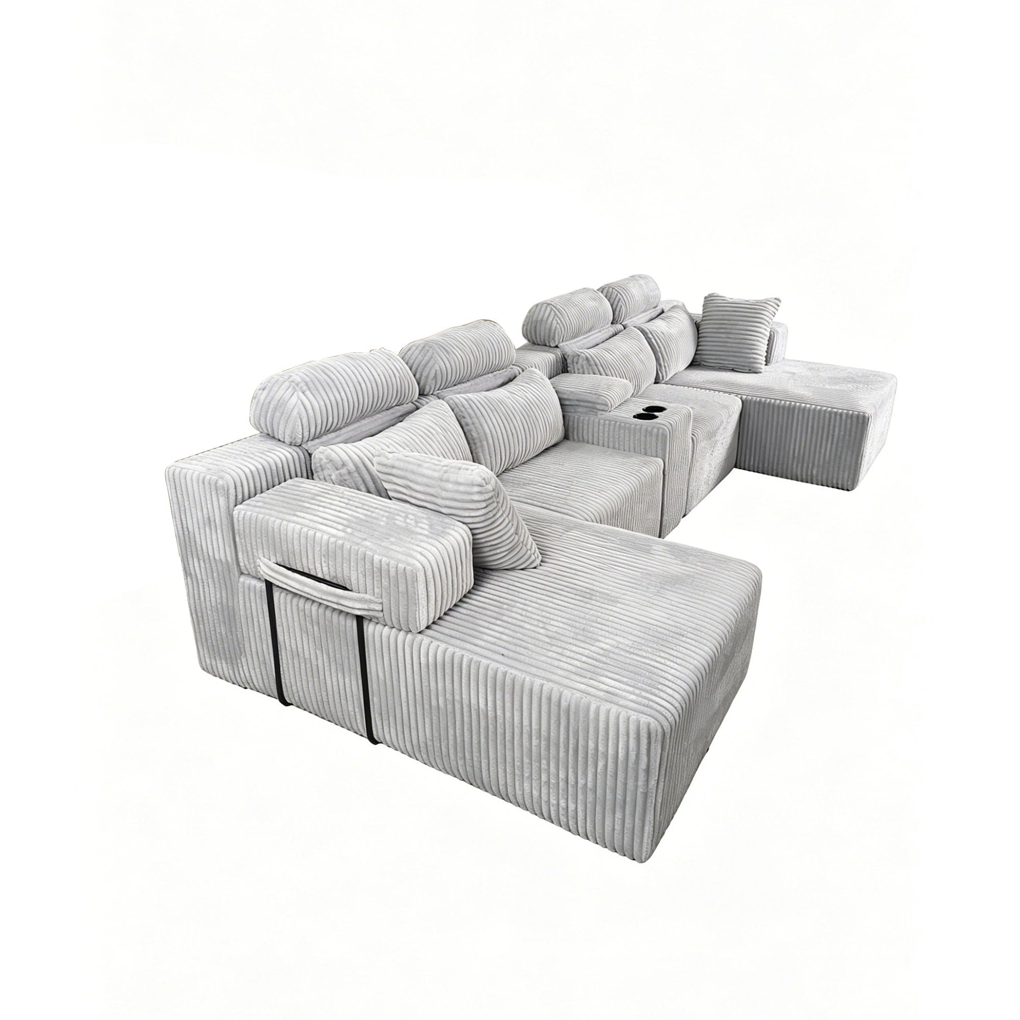U-Shaped Sectional Sofa With Chaise Lounge And Cup Holders