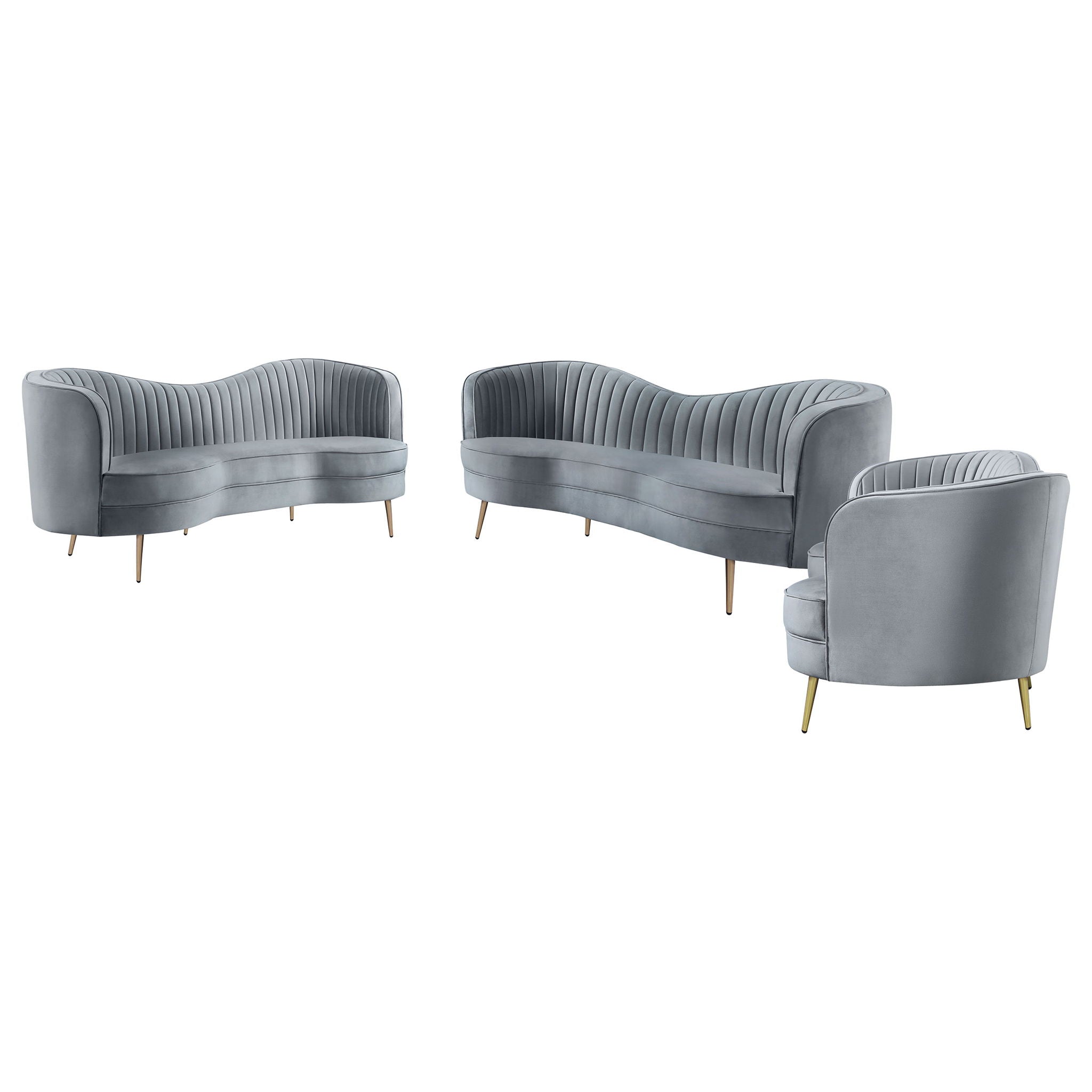 Sophia - 3 Piece Upholstered Channel Tufted Sofa Set - Gray