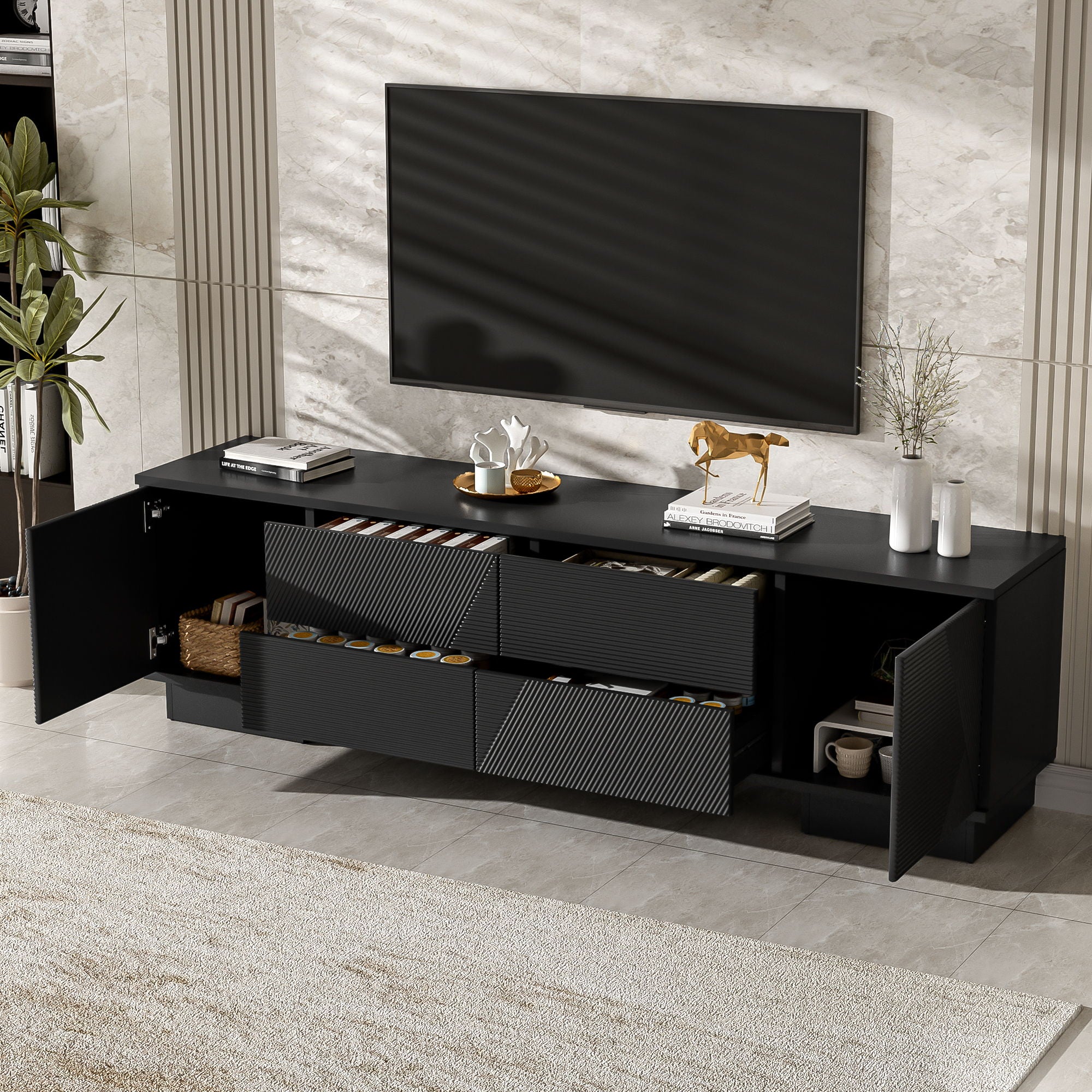 Modern TV Stand With Storage Cabinets, 4 Drawers
