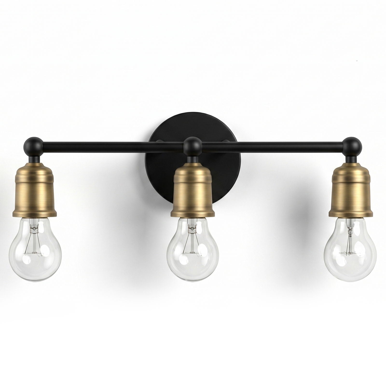 3 Light Wall Sconce, Vanity Light, No Bulbs Included - Black / Gold