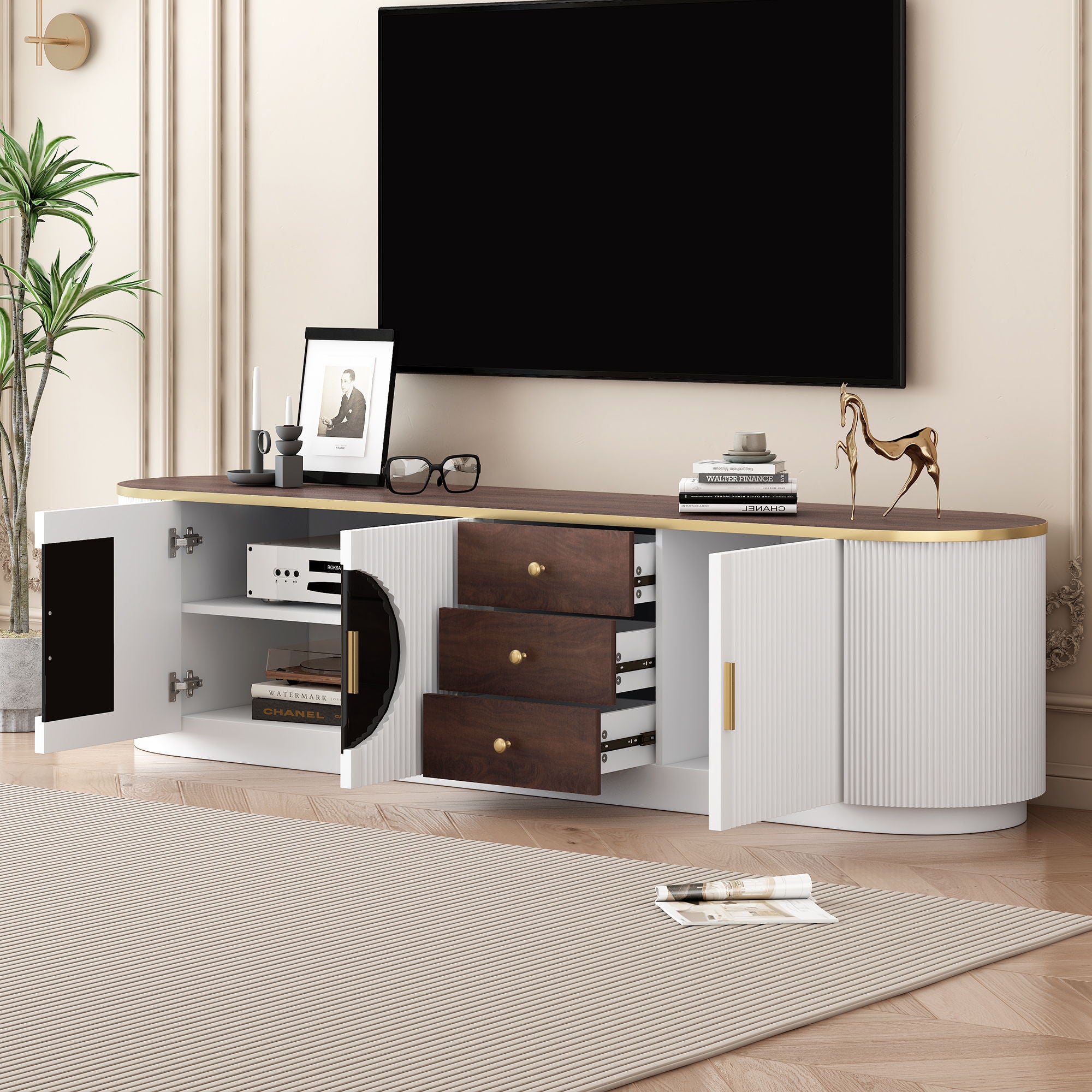 Modern Minimalist TV Stand For TVs Up To 80" With 3 Drawers And 1 Shelf