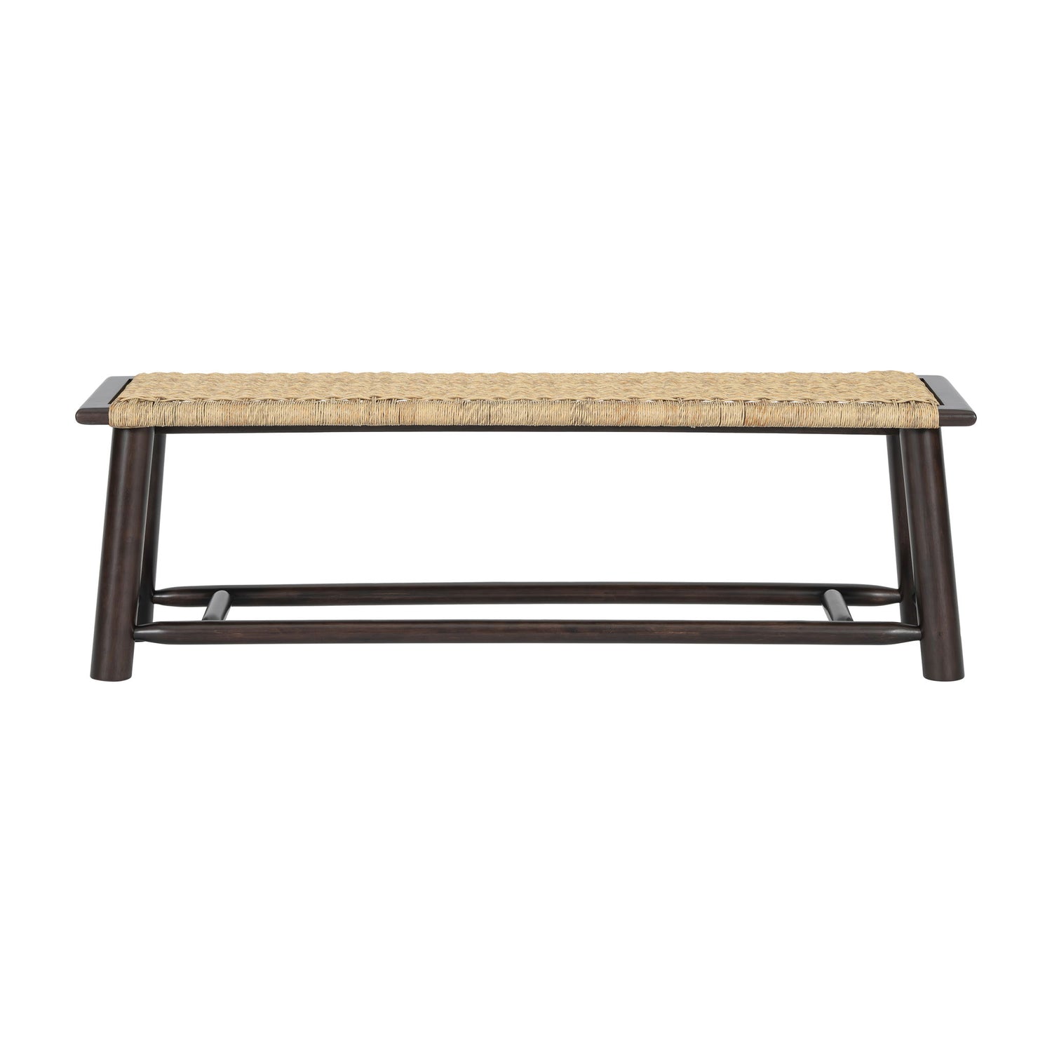 Farmhouse Modern Solid Wood Rattan Bench Multi Functional Design 59" Indoor & Covered Outdoor Bench - Walnut