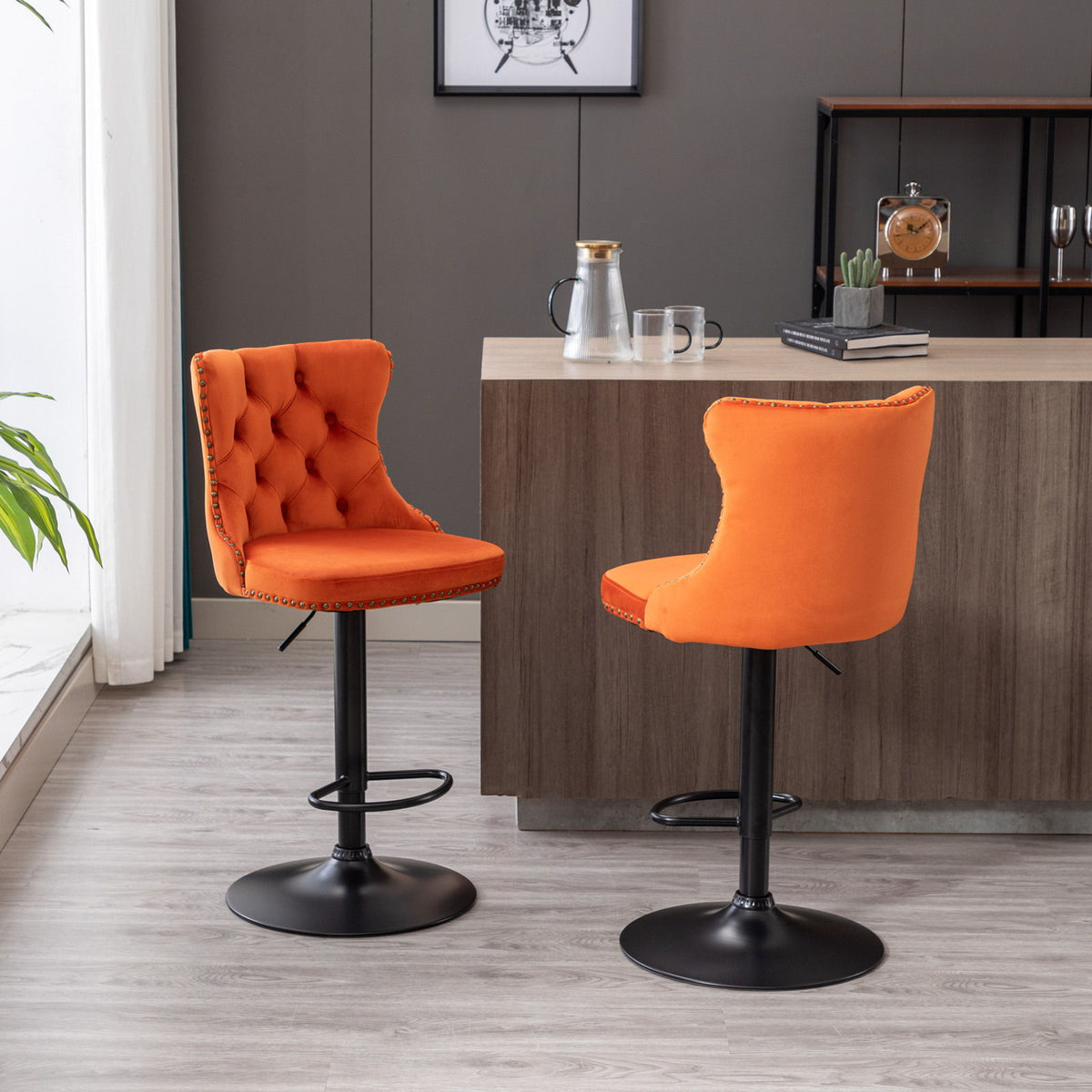 Swivel Barstools Adjusatble Seat Height, Modern Upholstered Bar Stools With Backs Comfortable Tufted For Home Pub And Kitchen Island (Set of 2)