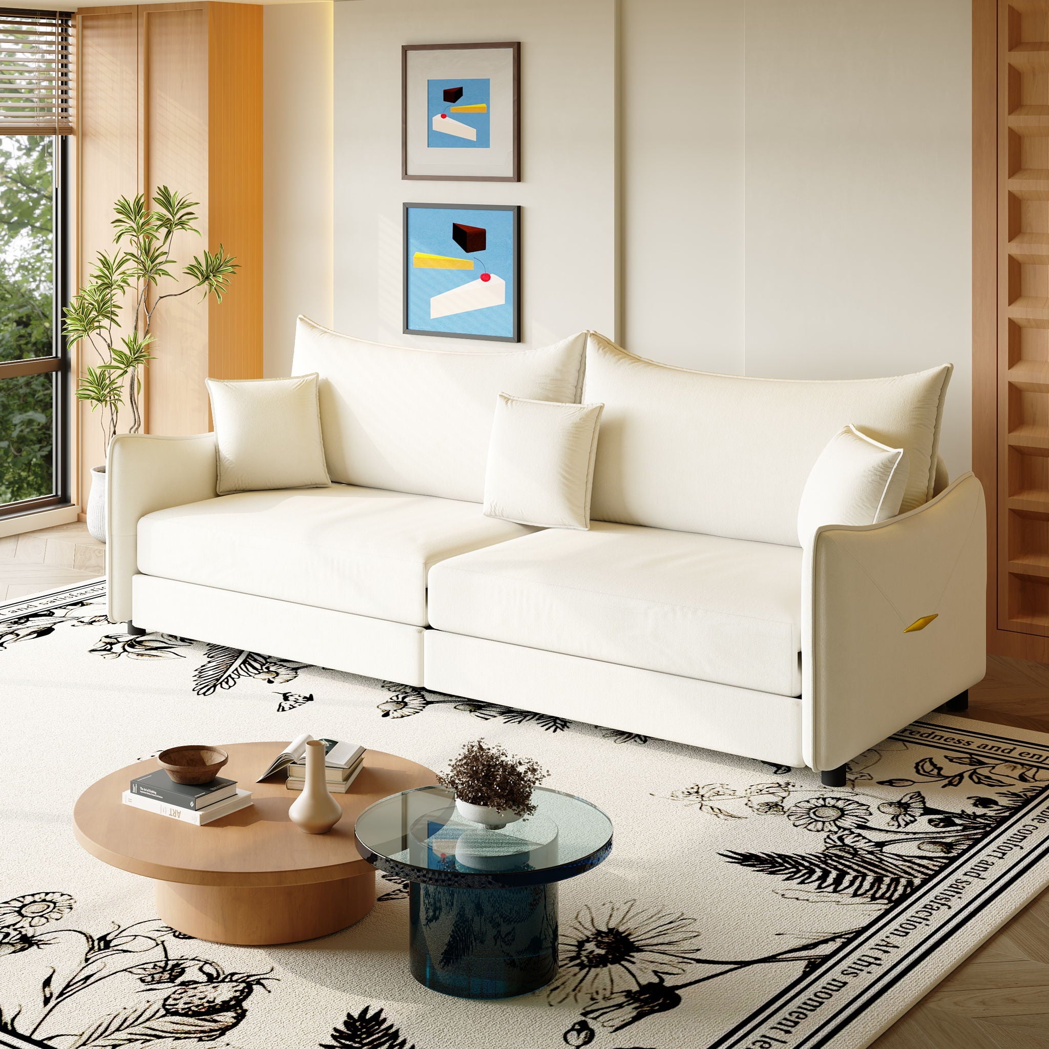 King Pull Out Sofa Bed, 3-In-1 Convertible Bed With 3 Pillows