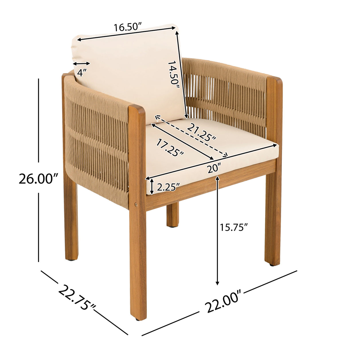 Outdoor Dining Chairs With Rope Handles (Set of 2)