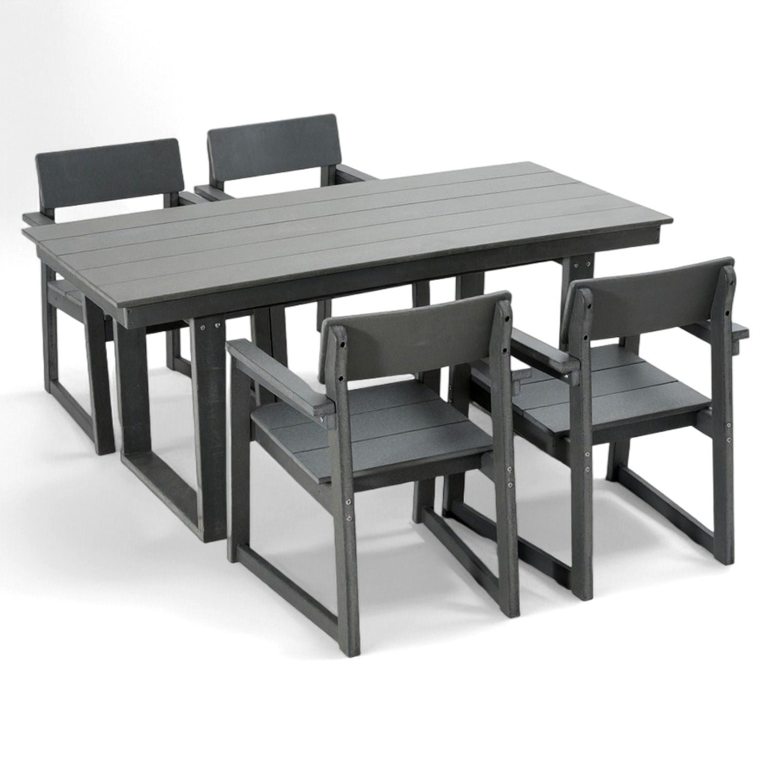 5 Piece Outdoor Dining Set For 4, Patio Table With Umbrella Hole And 4 Armrest Chairs For Backyard - Gray