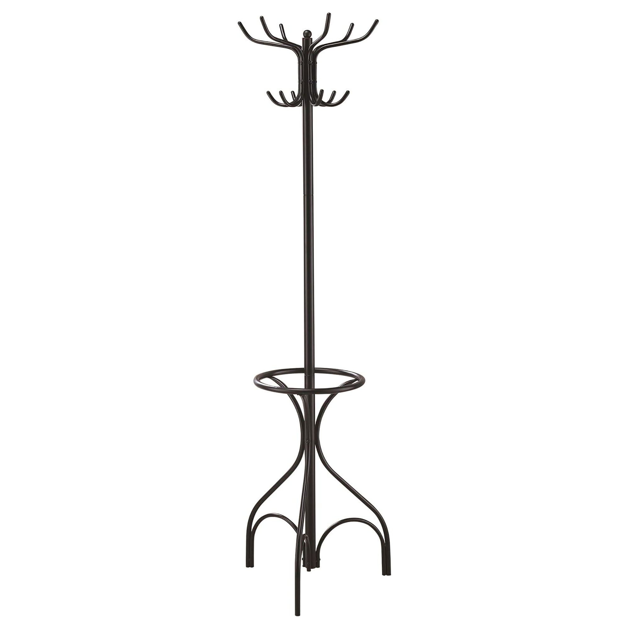 12 Hook Coat Rack With Umbrella Holder - Black