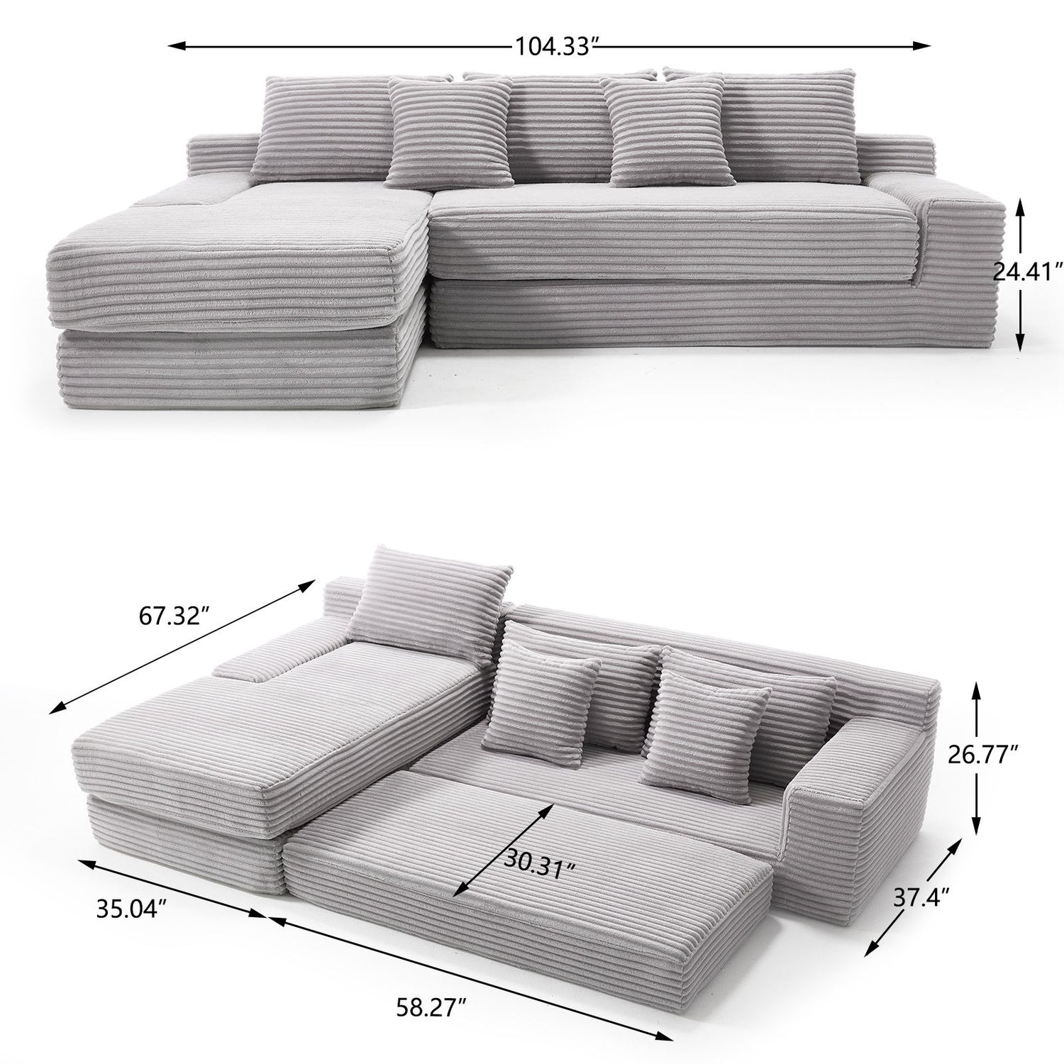 Modern L - Shaped Sectional Couch With Memory Foam