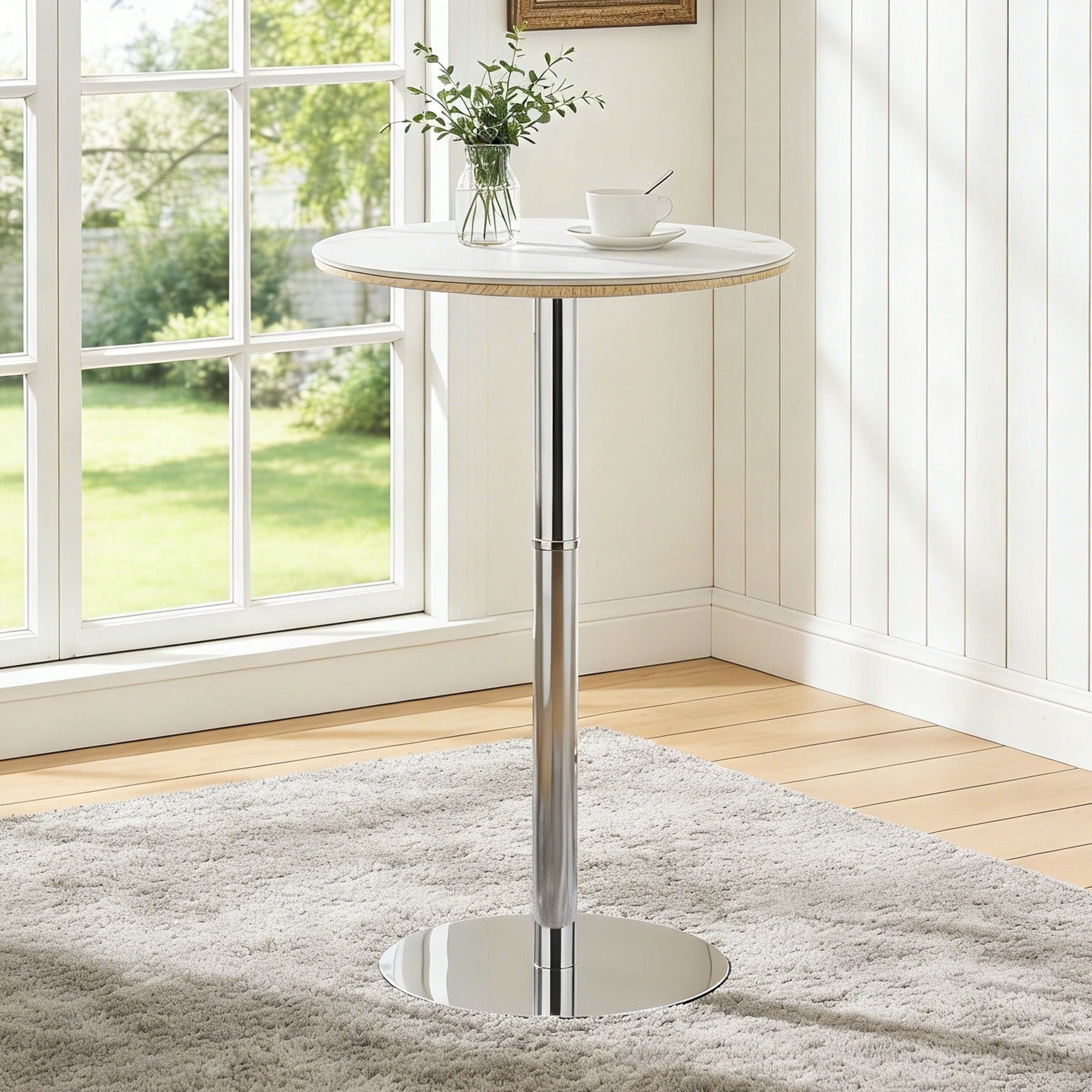 Circular Bar Table - White / Silver