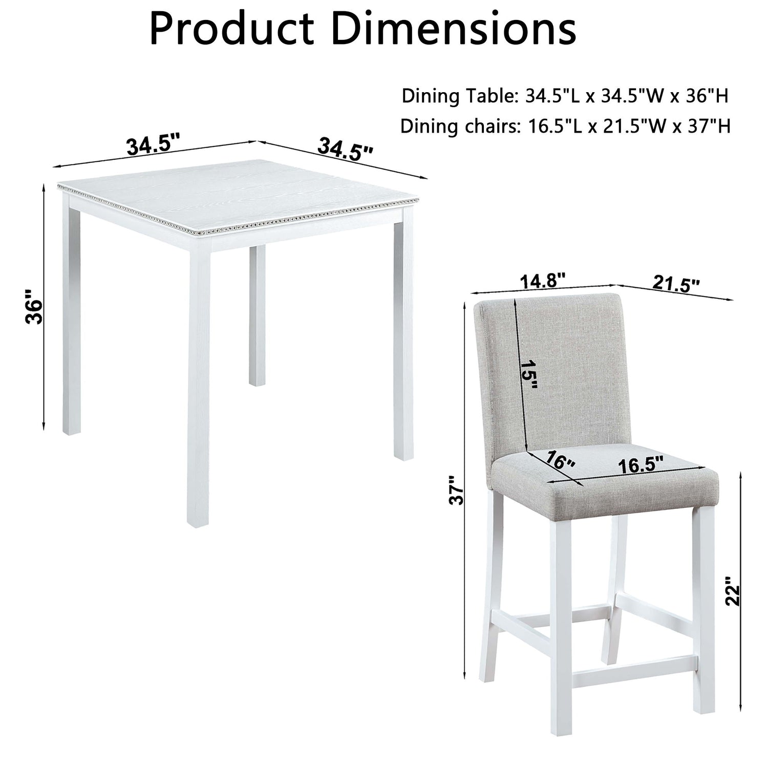 5 Piece Counter Height Table Set, Square Table And 4 Upholstered Chairs
