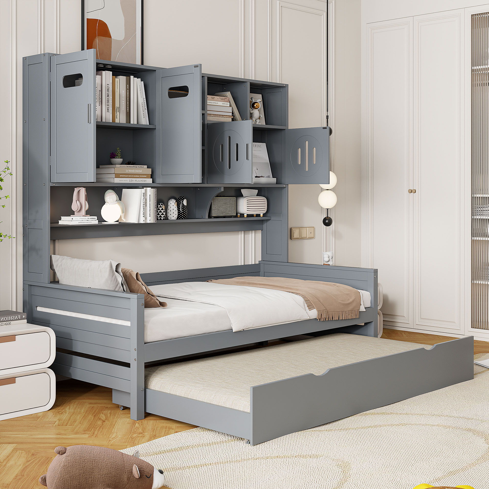 Daybed & All-In-One Cabinet And Shelf