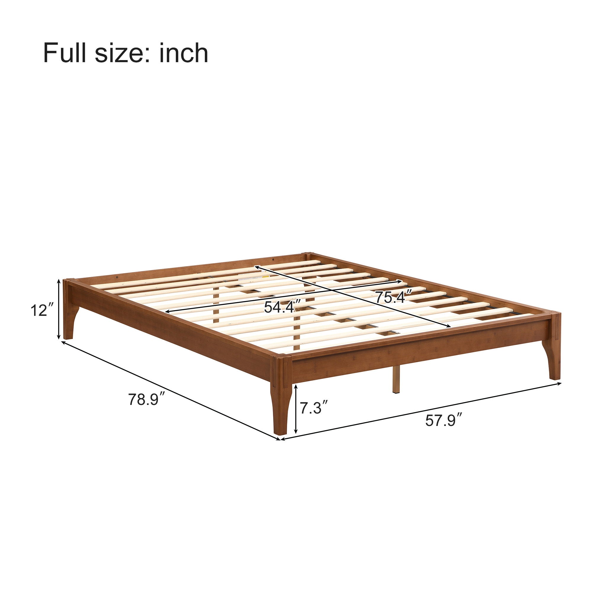 Solid Dry Bamboo Platform Bed Frame, With Slat Support