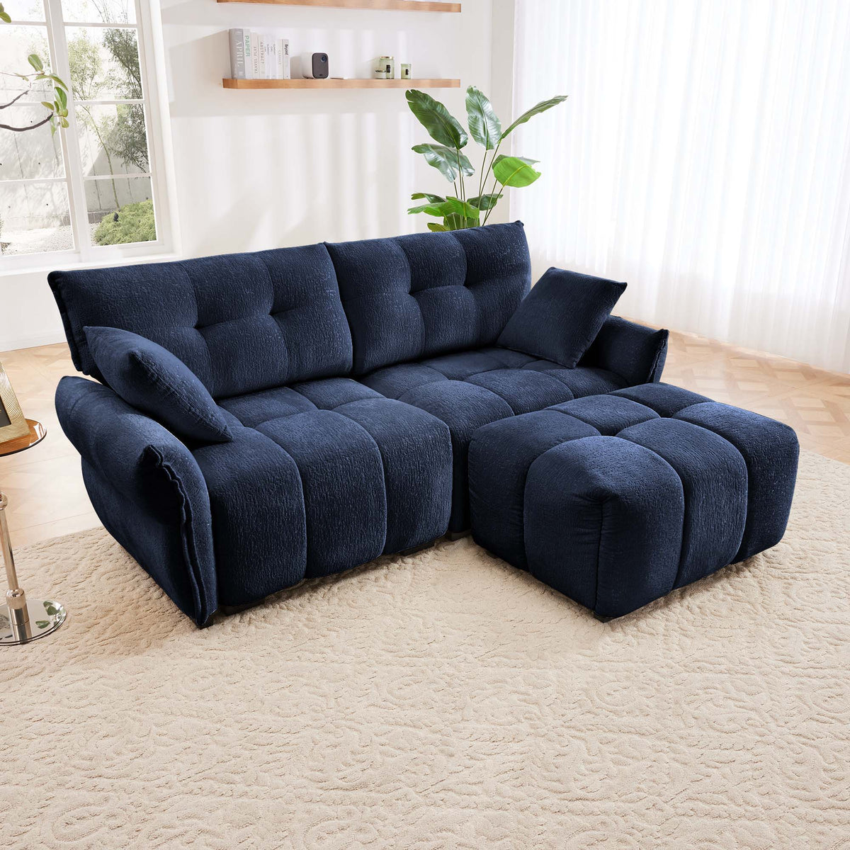 Sofa Set With Ottoman And Pillows, Textured, High Resilience Cushions