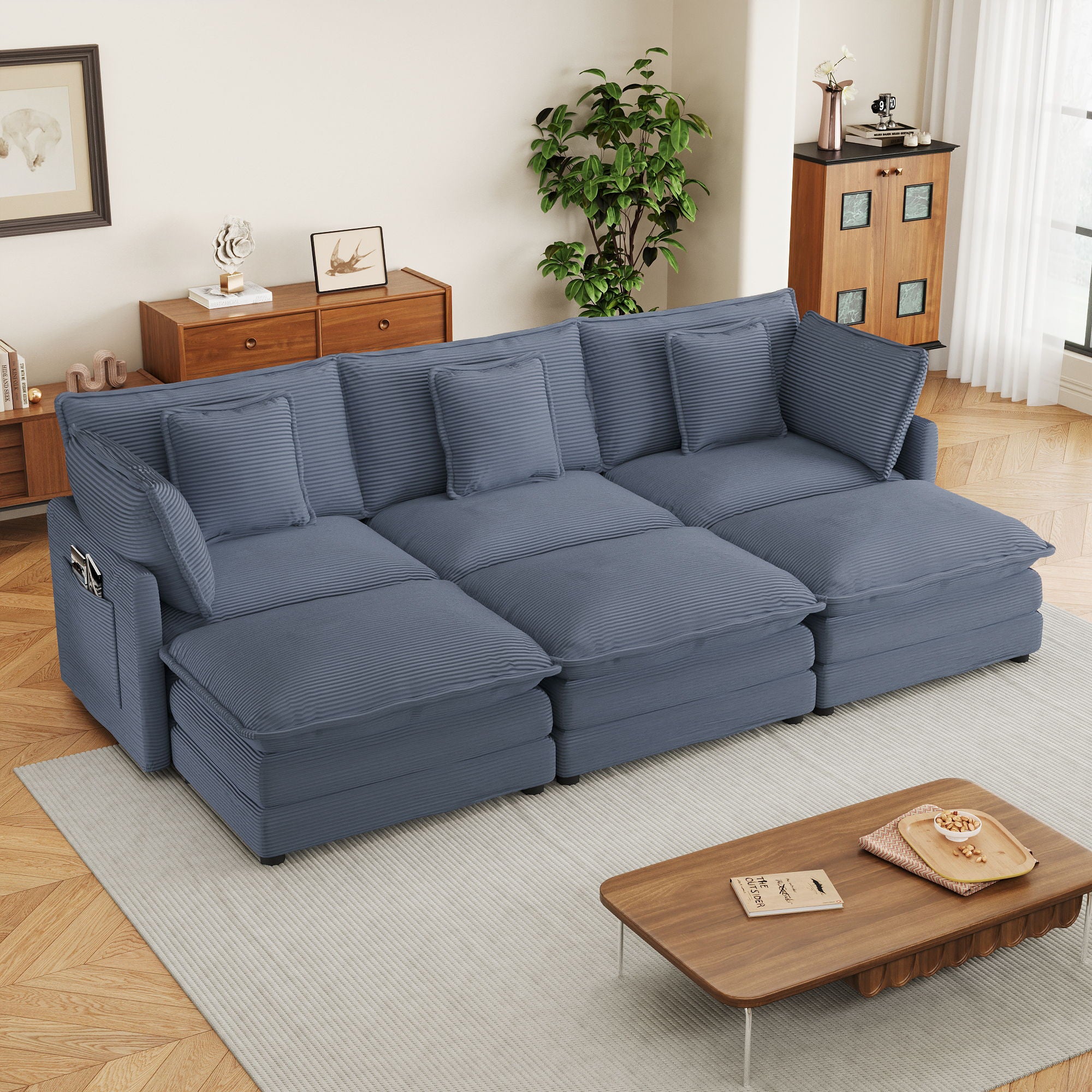 Modern Modular Sectional Sofa With Side Storage Pockets For Living Room