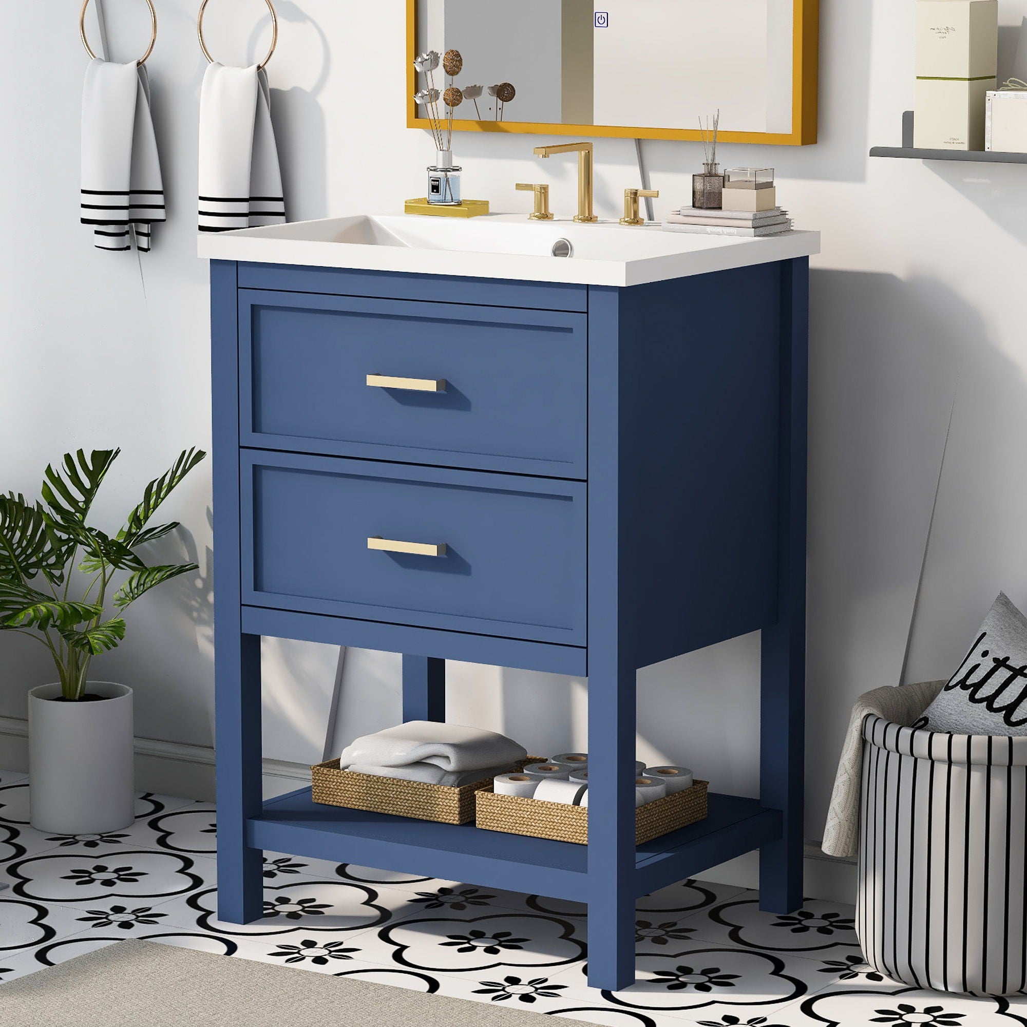 Bathroom Vanity With Top Sink, Modern Bathroom Storage Cabinet With 2 Drawers