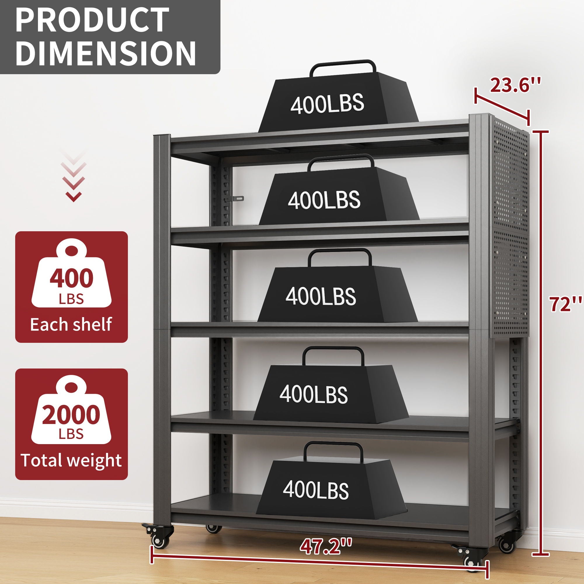Heavy Duty Adjustable Metal Shelving Unit With Pegboard And Wheels For Multipurpose Storage